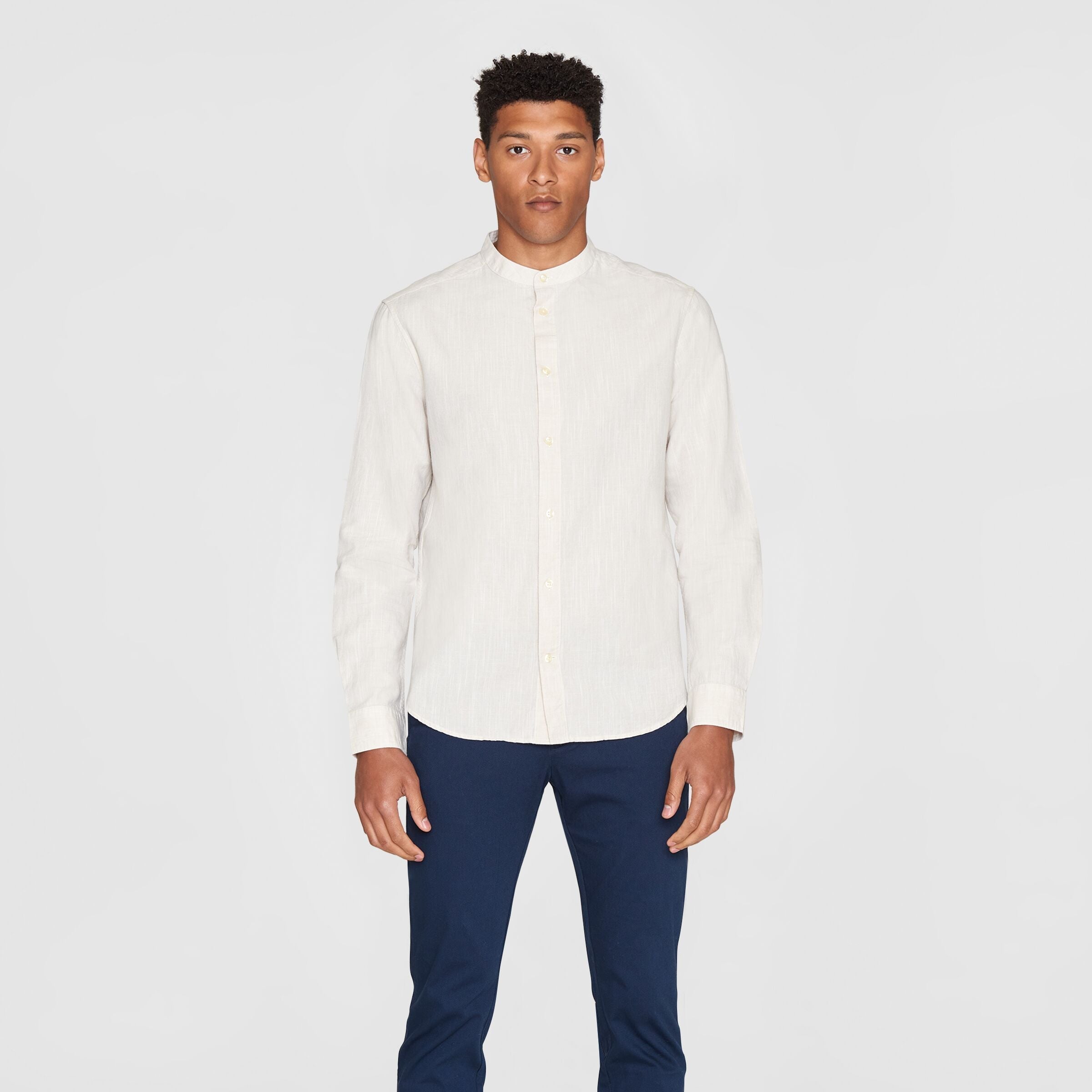KnowledgeCotton Apparel Regular Leinen MIX Stehkragenhemd
