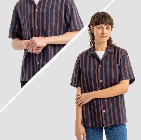 Rotholz Unisex Hemd "Bowling" Navy Brown Stripe