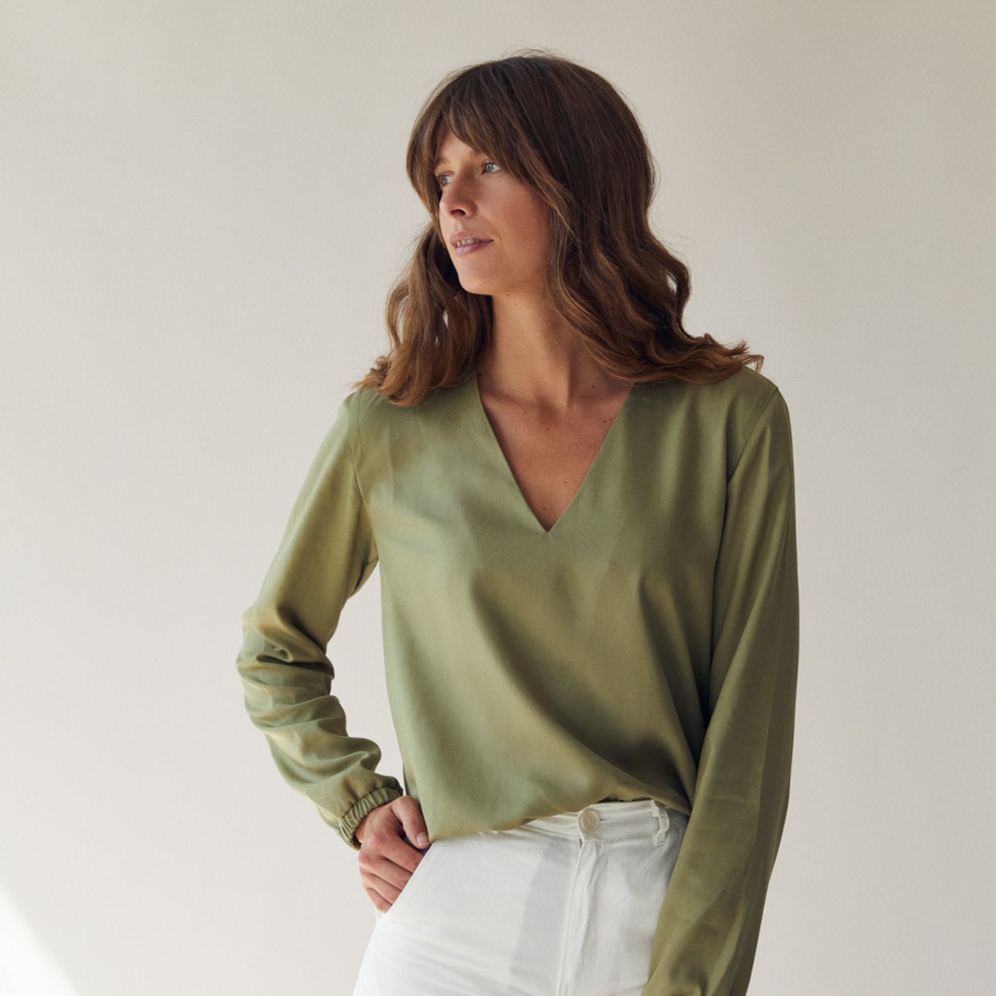 The Slow Label V-Neck Blouse Leaf