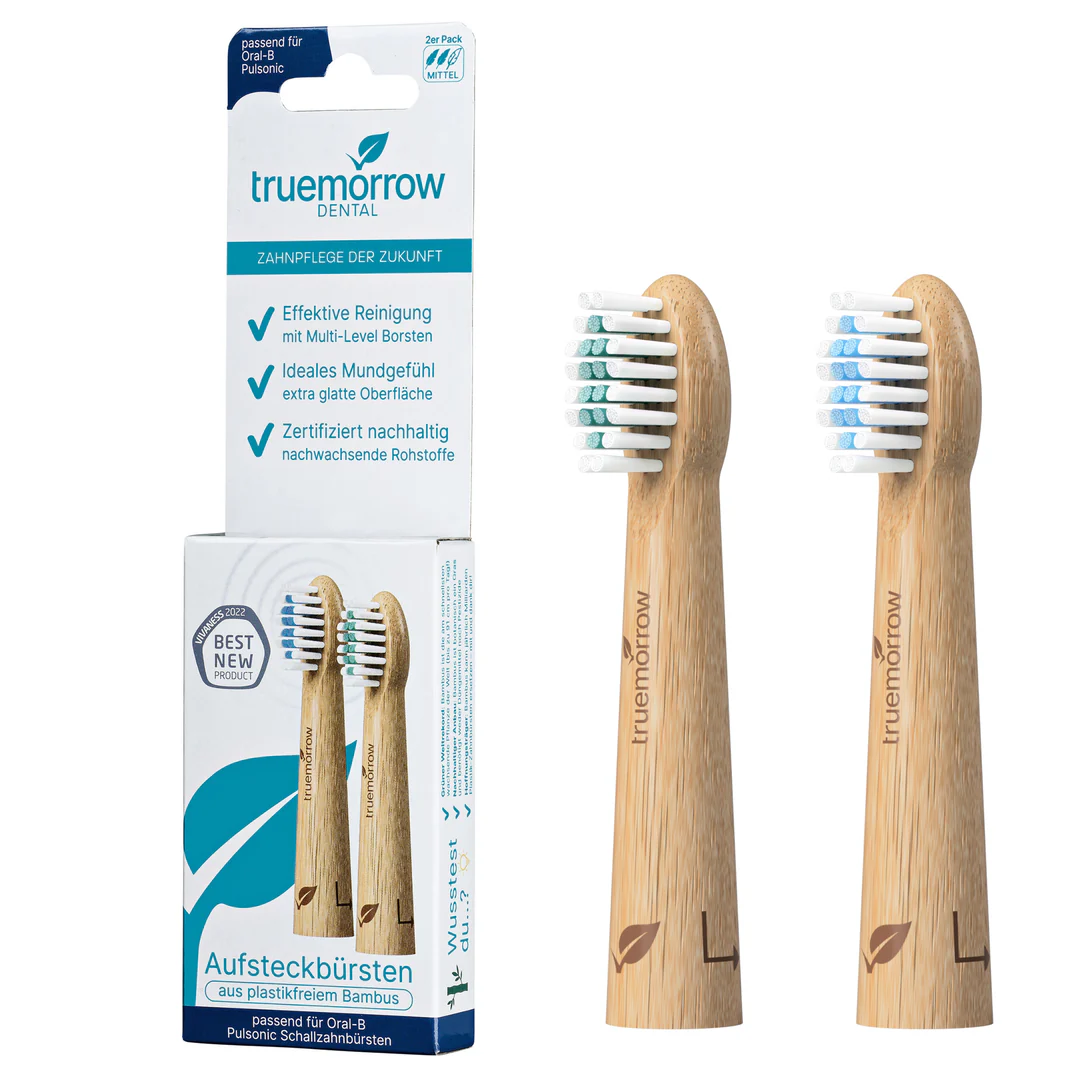 truemorrow Aufsteckbürsten aus Bambus für Oral-B Pulsonic Schallzahnbürsten (2er Pack) Mittel