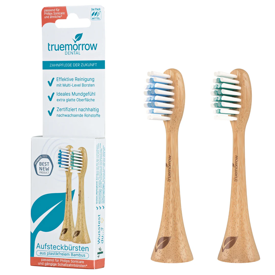 truemorrow Aufsteckbürsten aus Bambus für Philips Sonicare Schallzahnbürsten (2er Pack) Mittel