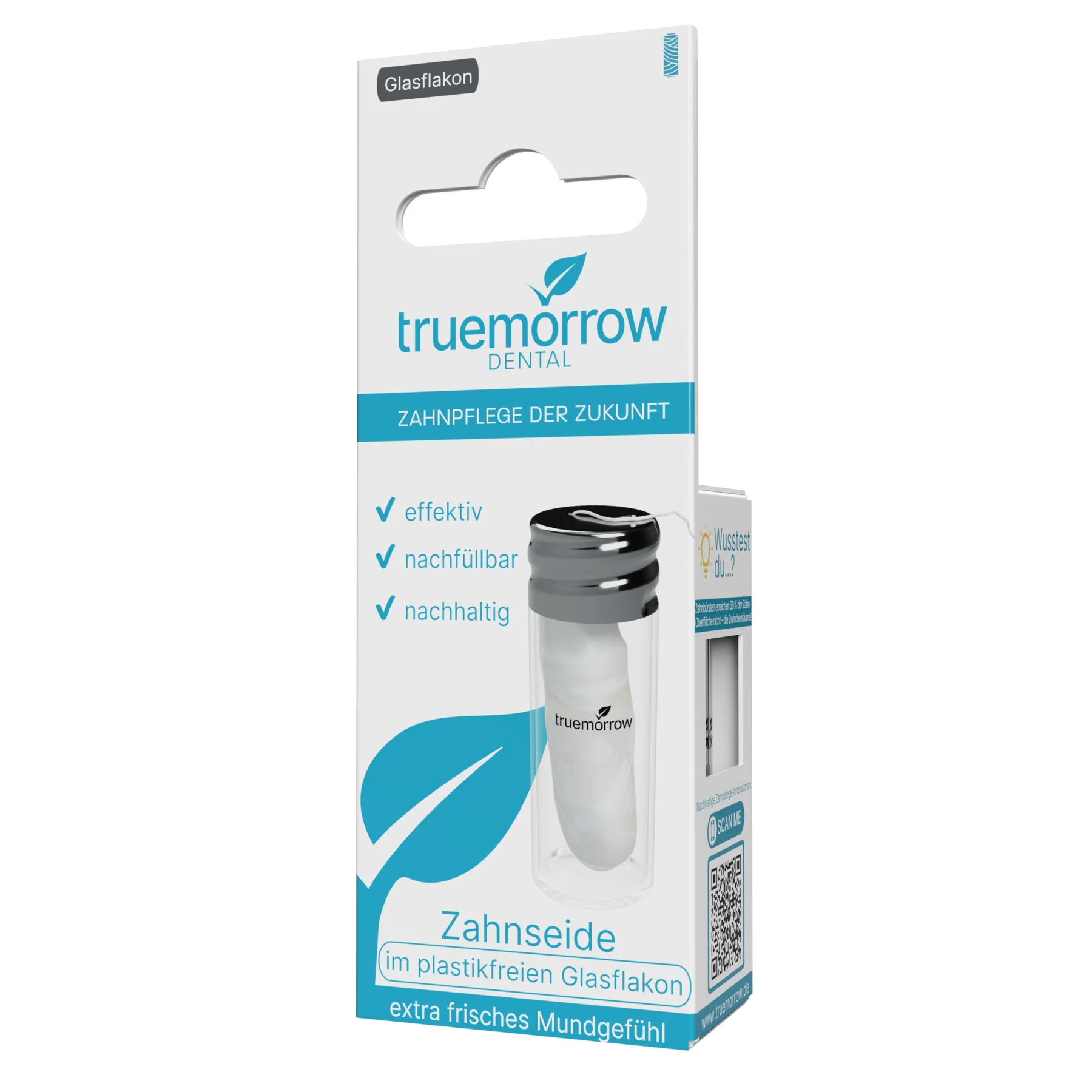 truemorrow Vegane Zahnseide Glasflakon