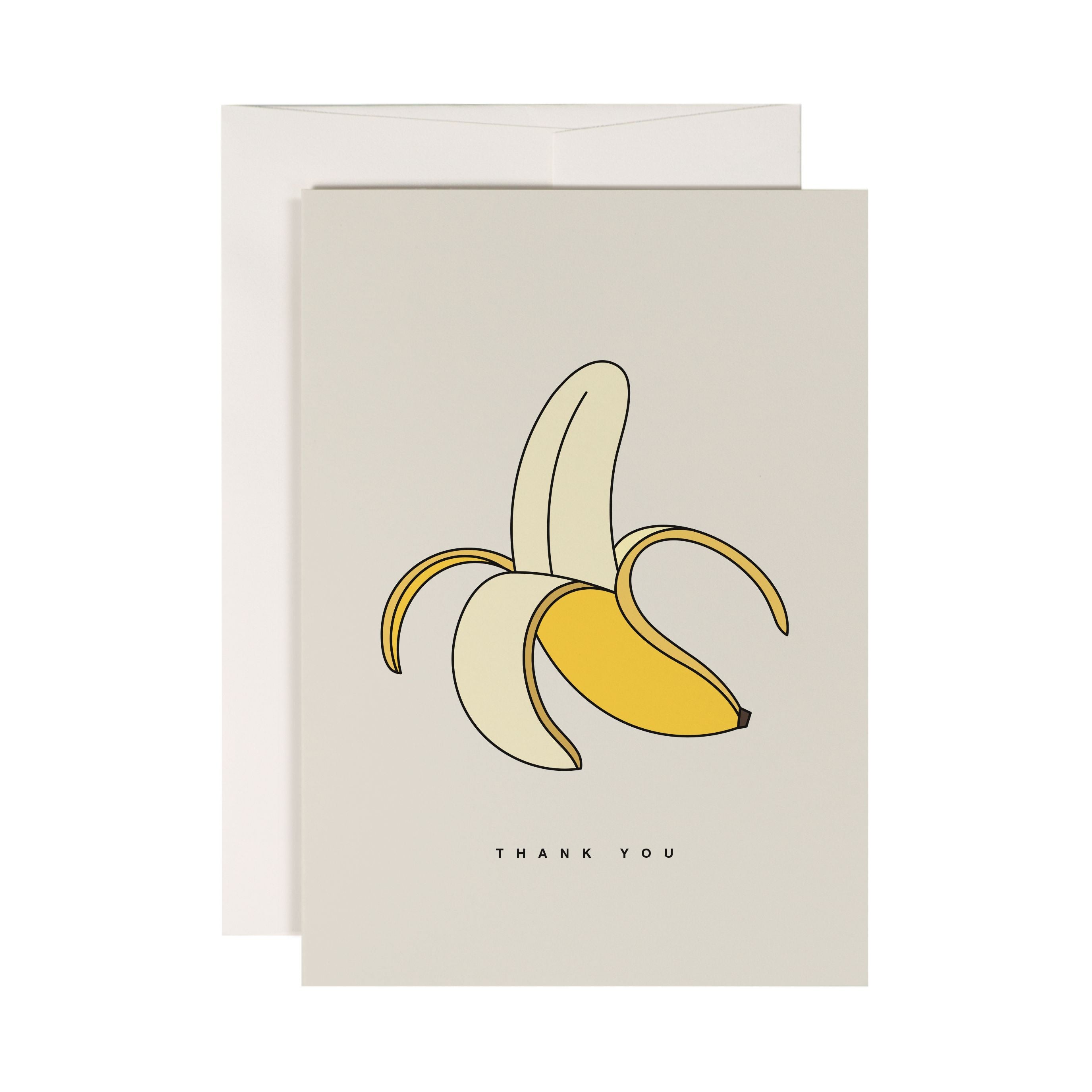 Grußkarte mit einer gezeichneten, geschälten Banane und dem Text "Thank You" darunter.