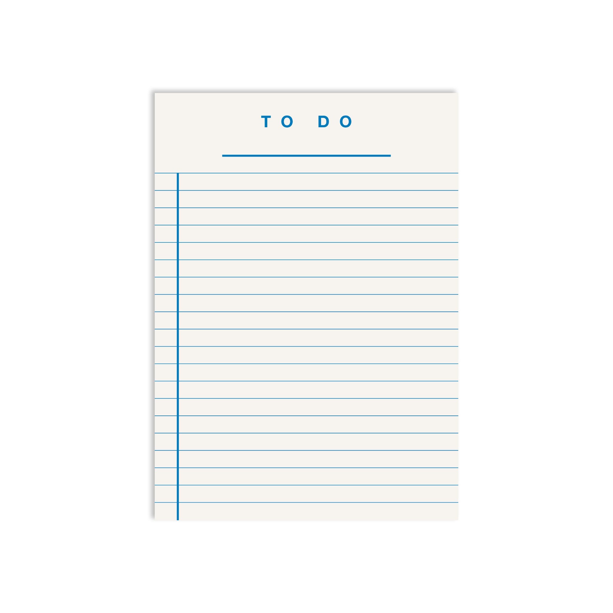 Notizblock mit der Überschrift "TO DO", blauer Linie am linken Rand und horizontalen Linien für Listeneinträge.