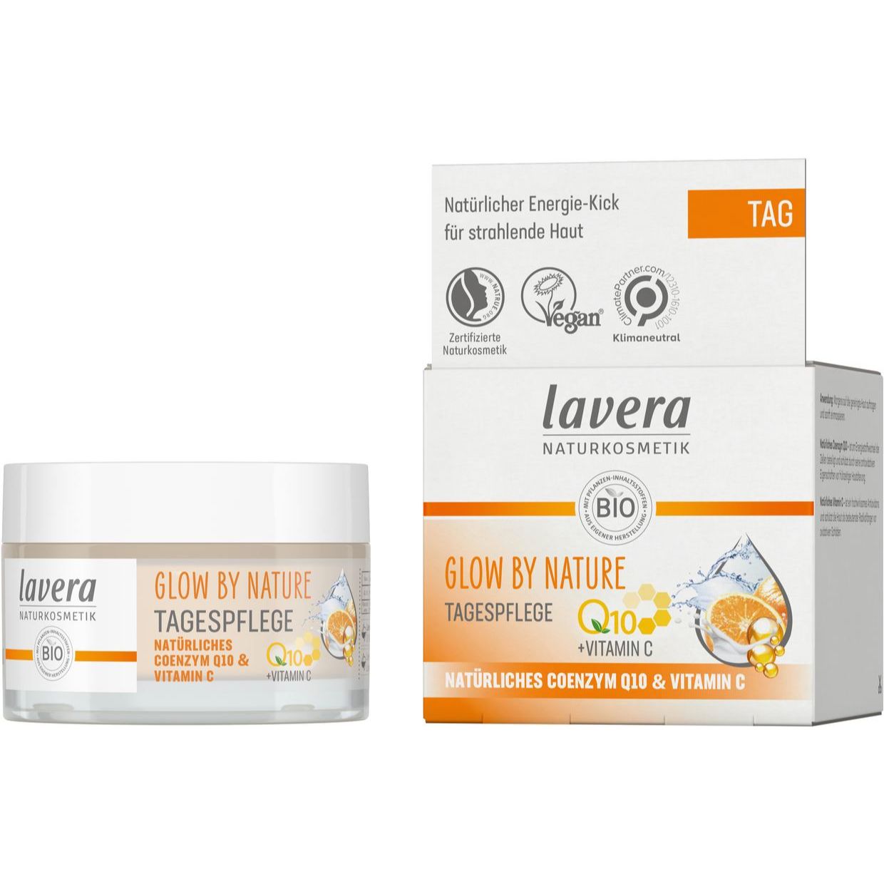 Lavera Naturkosmetik Glow by Nature Tagespflege, vegane und klimaneutrale Gesichtscreme mit Coenzym Q10 und Vitamin C.