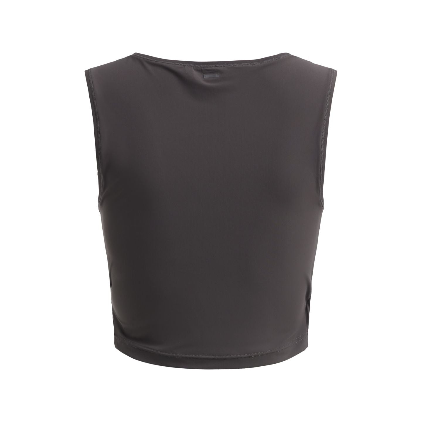 Graues ärmelloses Top mit schlichtem Design, Rückansicht.