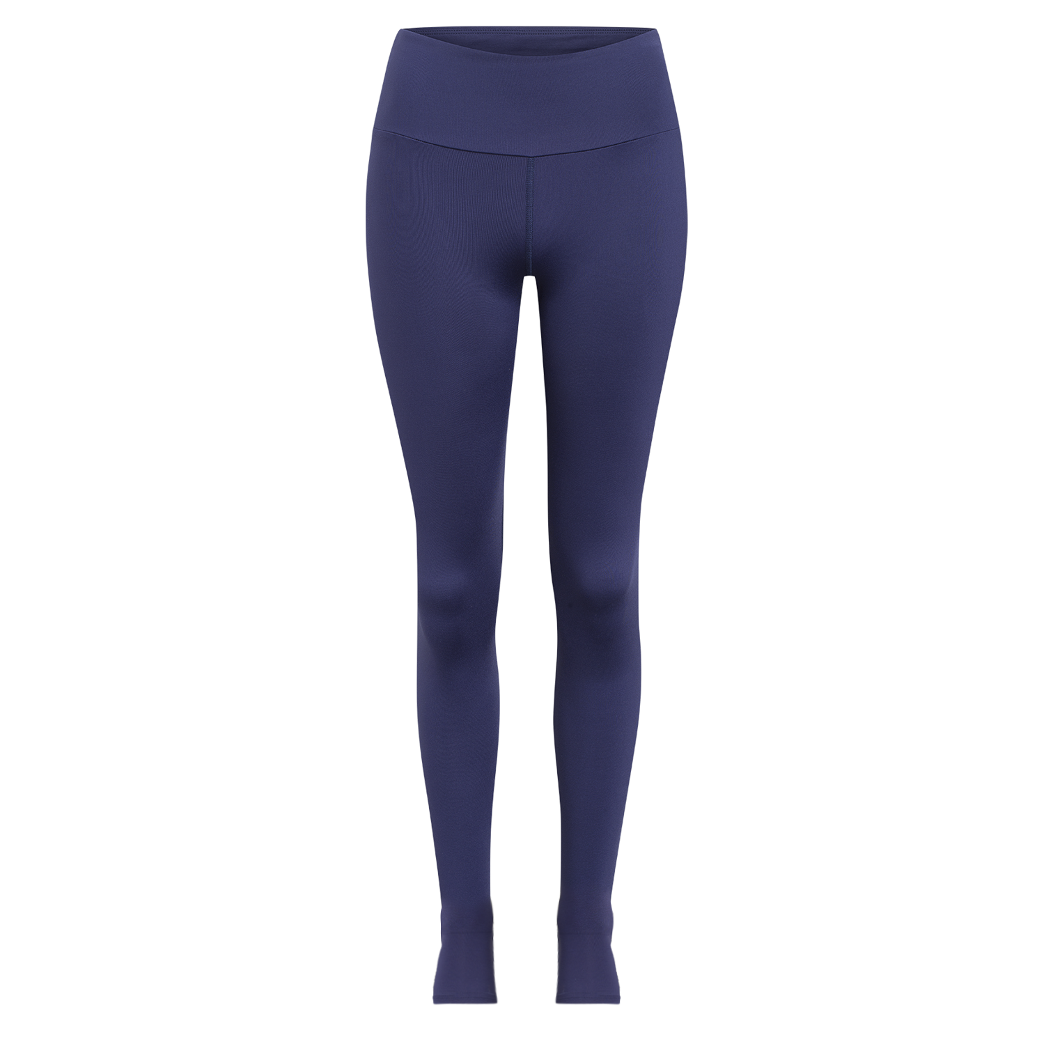 Dunkelblaue Leggings auf weißem Hintergrund, gesehen von vorne.