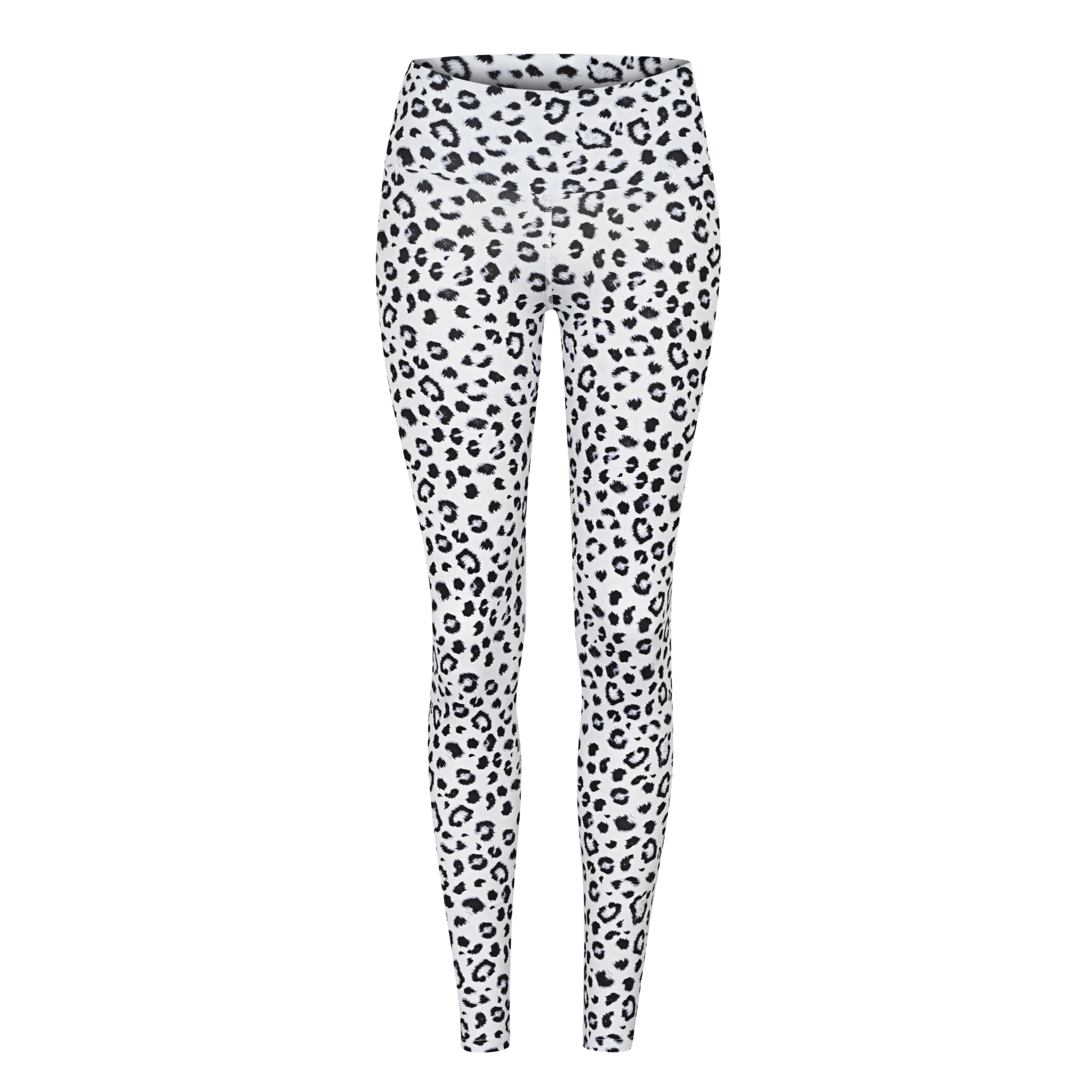 Weiße Leggings mit schwarzem Leopardenmuster.
