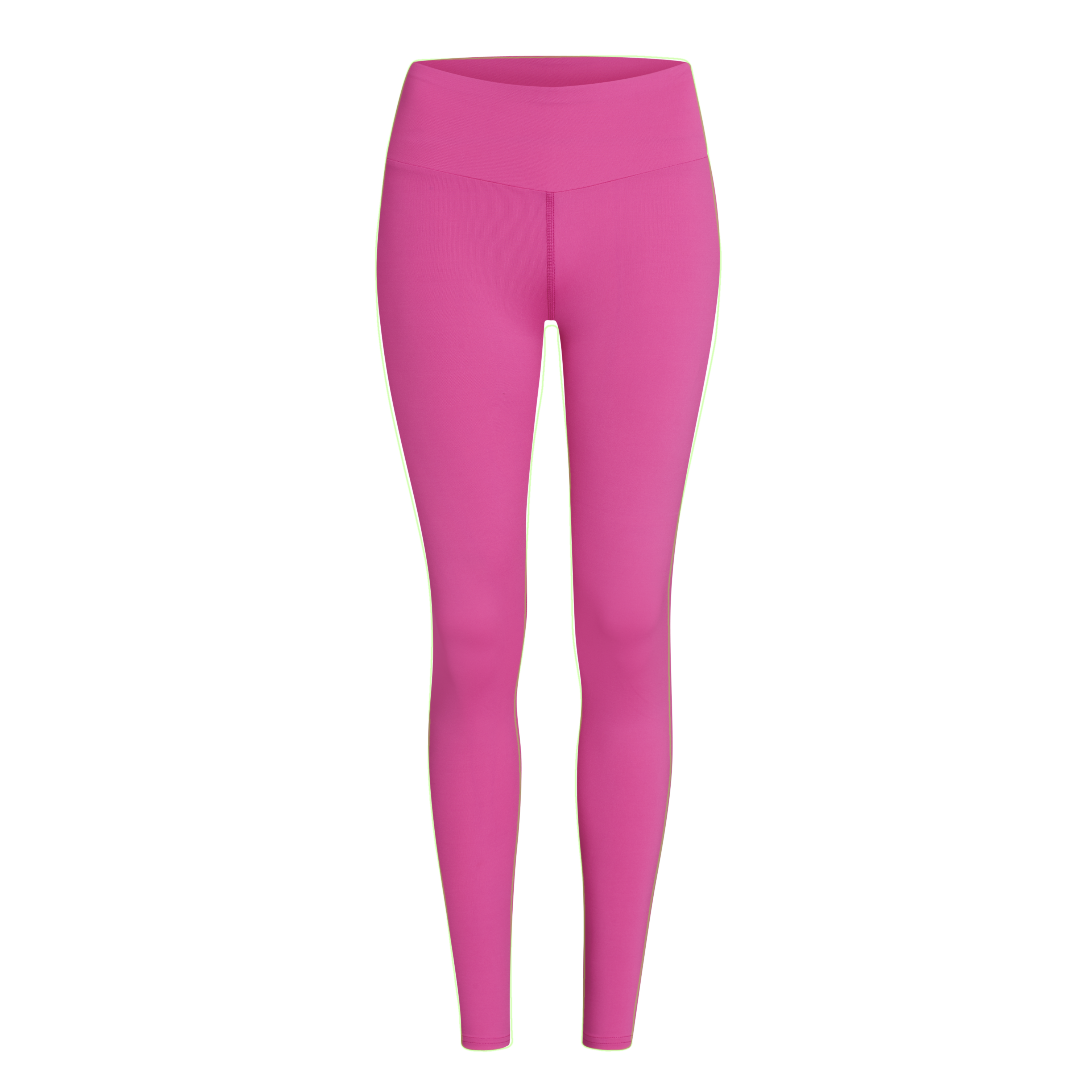 Pinkfarbene Leggings mit hohem Bund und nahtlosem Design auf weißem Hintergrund.