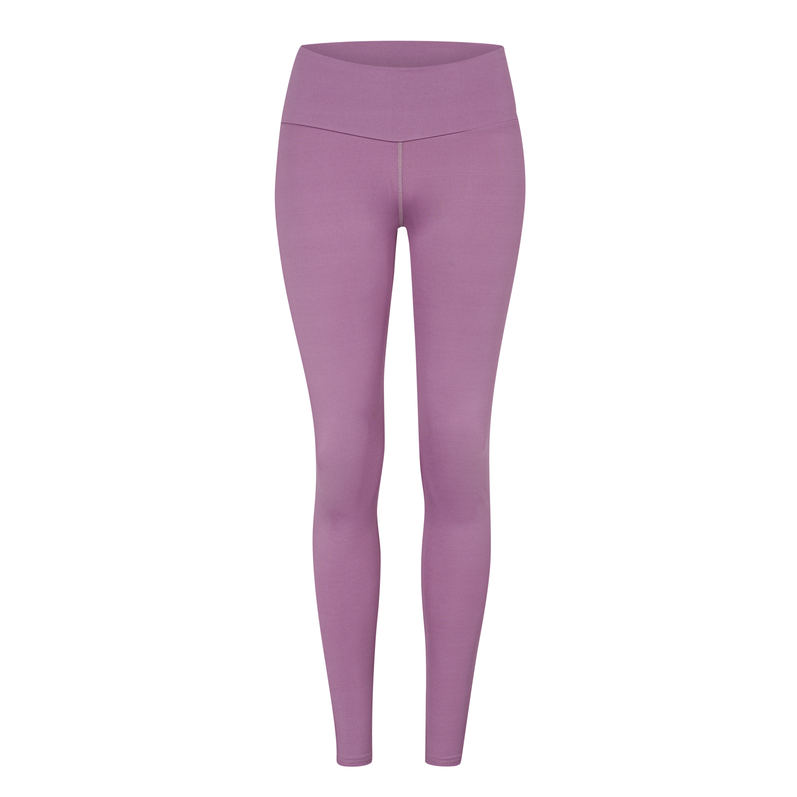 Lila Leggings mit hohem Bund und engem Schnitt, auf weißem Hintergrund.