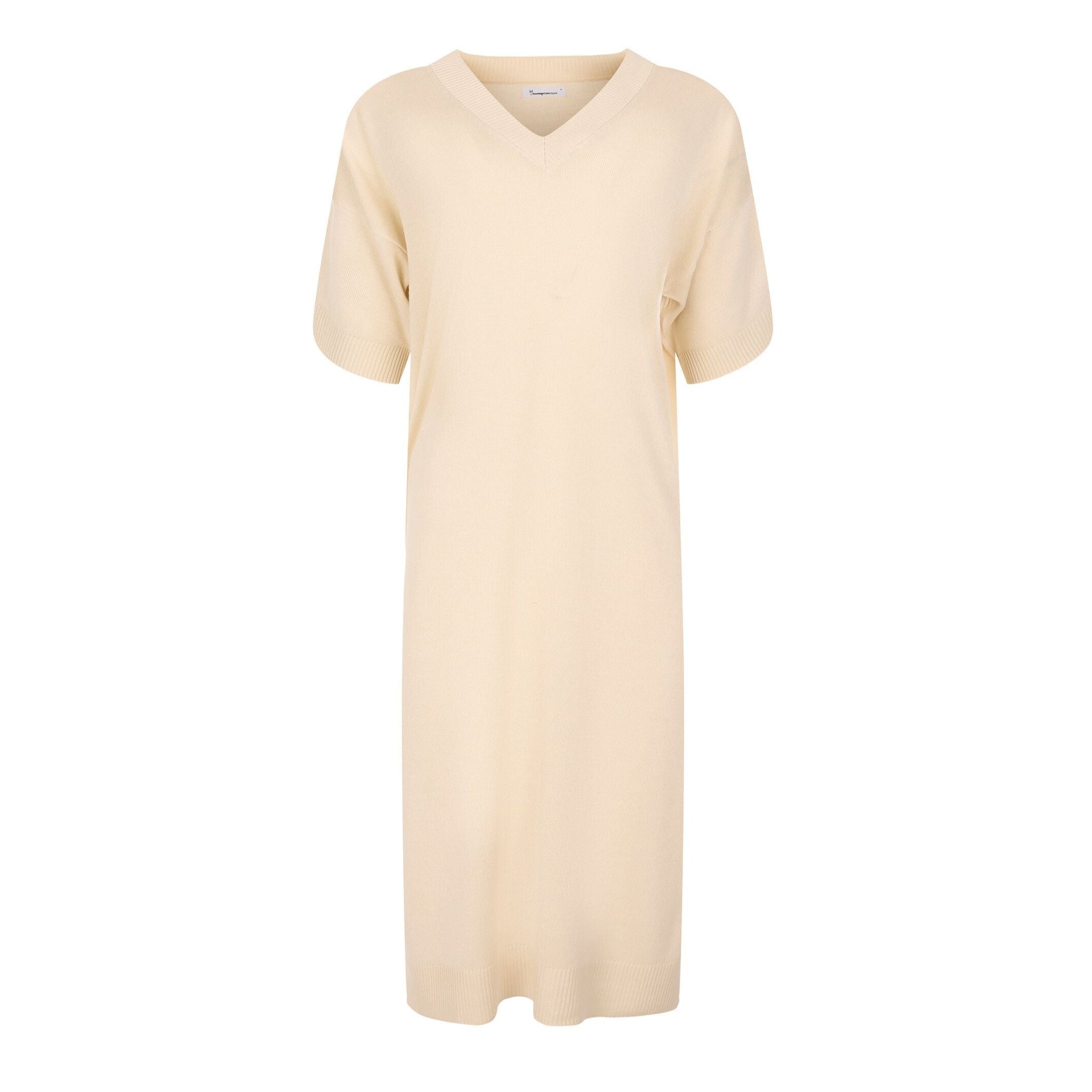 KnowledgeCotton Apparel Strickkleid Ecovero "V-Neck" Natur (Buttercream)