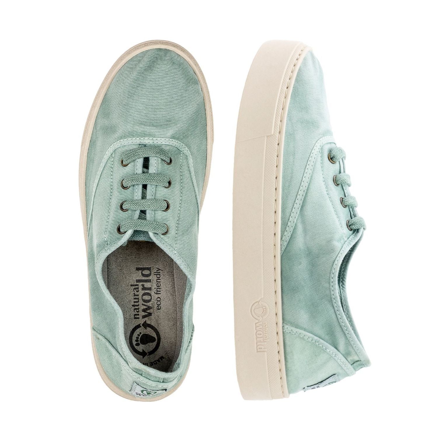 Natural World Washed Vegane Damen Sneaker "Old Sama" 36 Blau (aqua)