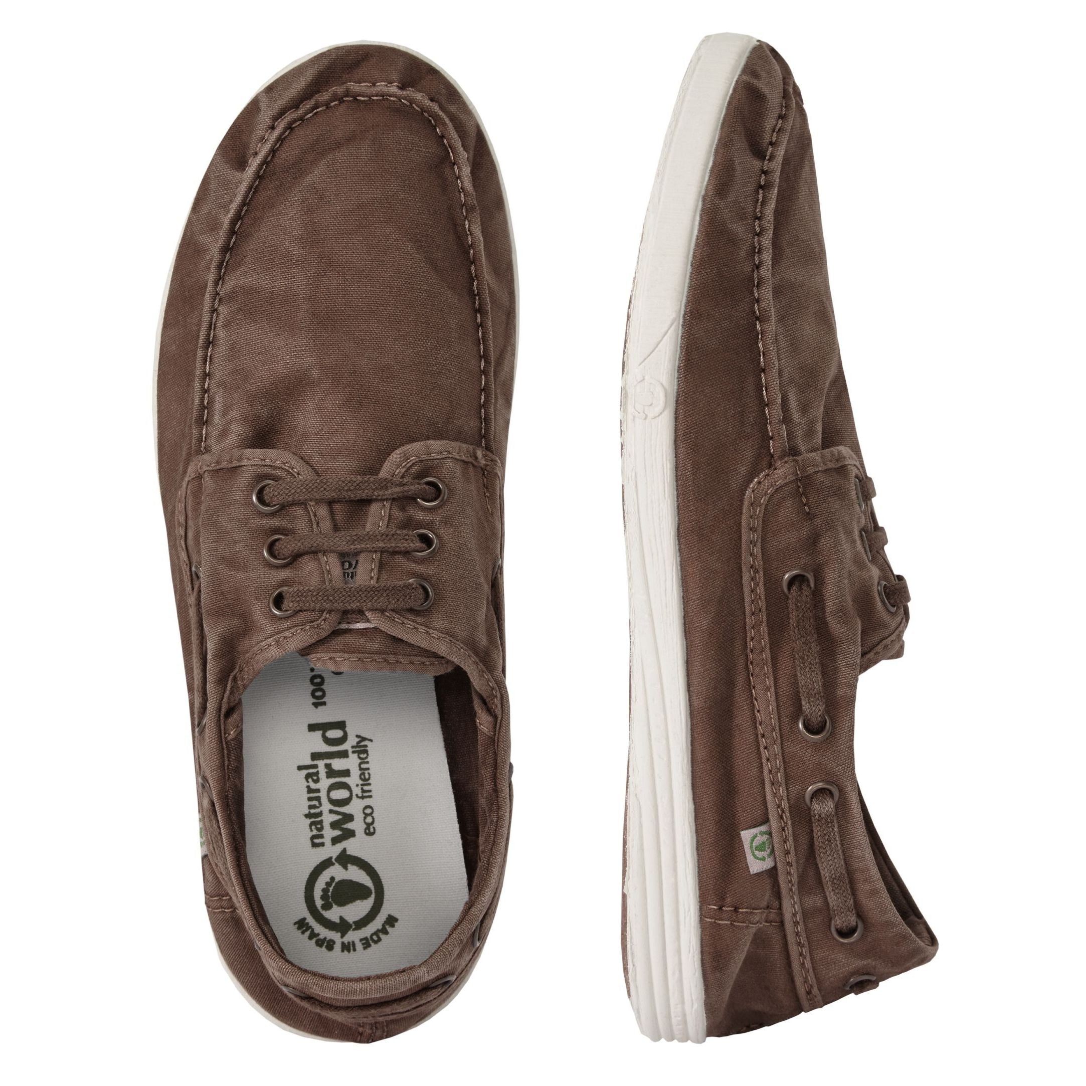 Natural World Washed Vegan Herren Halbschuh "Nautico Enzimatico" 44 Braun (Cafe Grano)