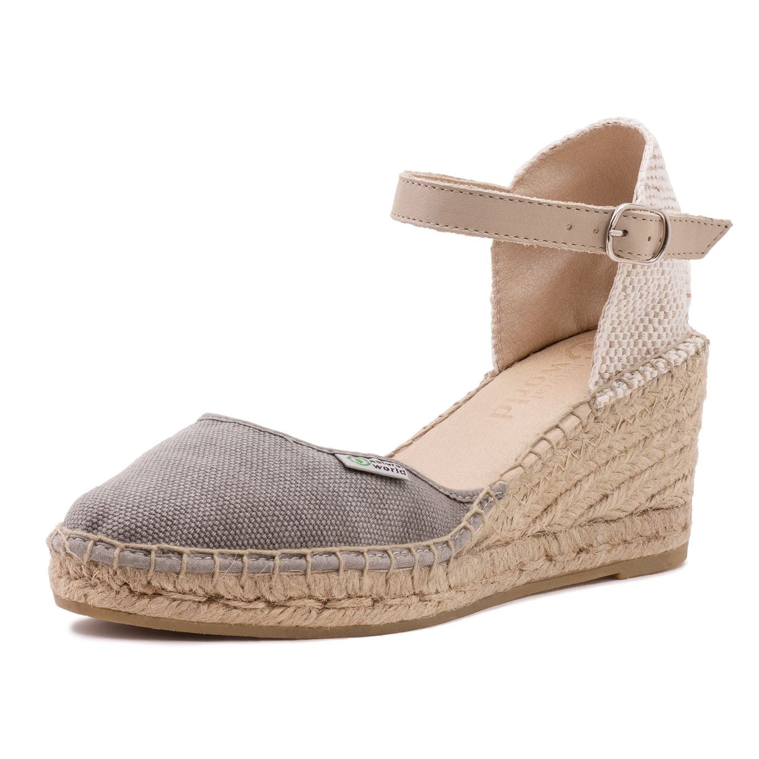 Natural World Vegane Damen Sandalen mit Keilabsatz Natur (Gris)