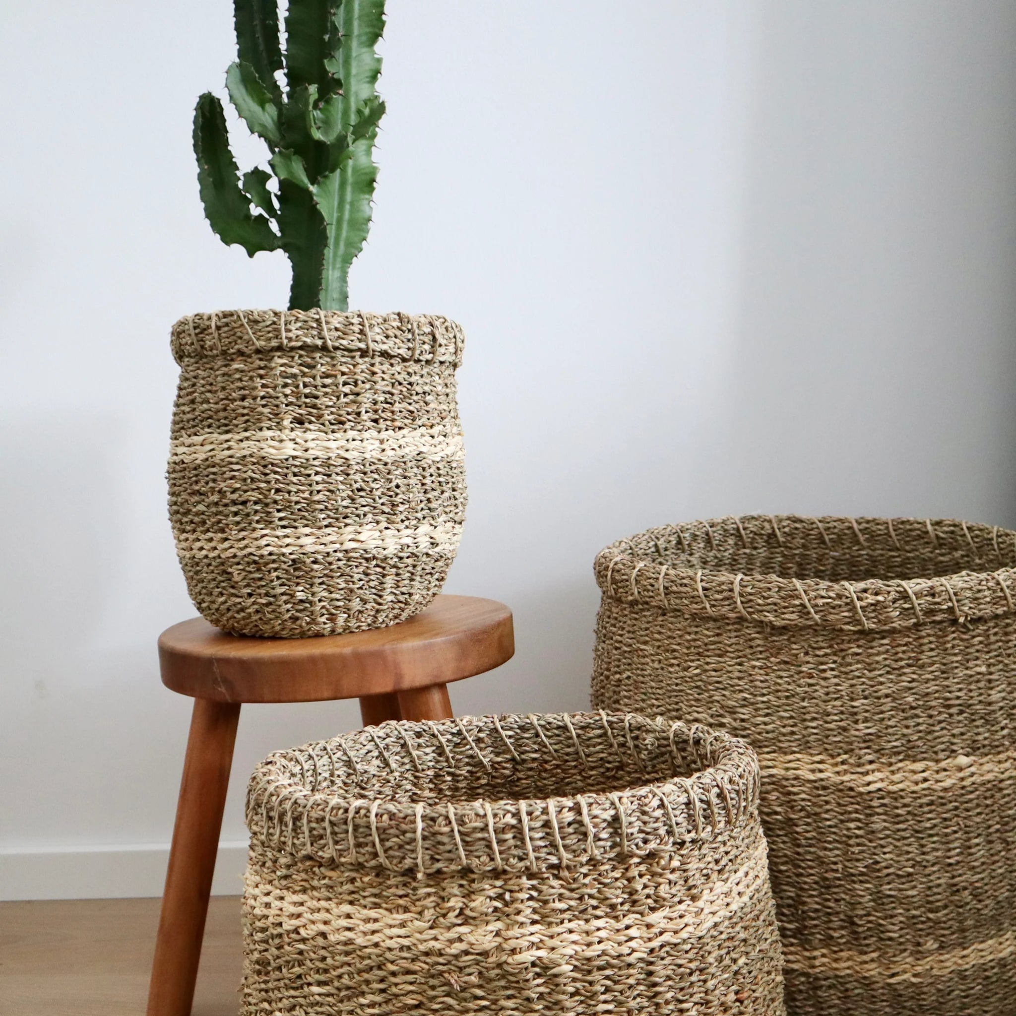 Naturewaves gestreifter Korb aus Seegras "Nalu"