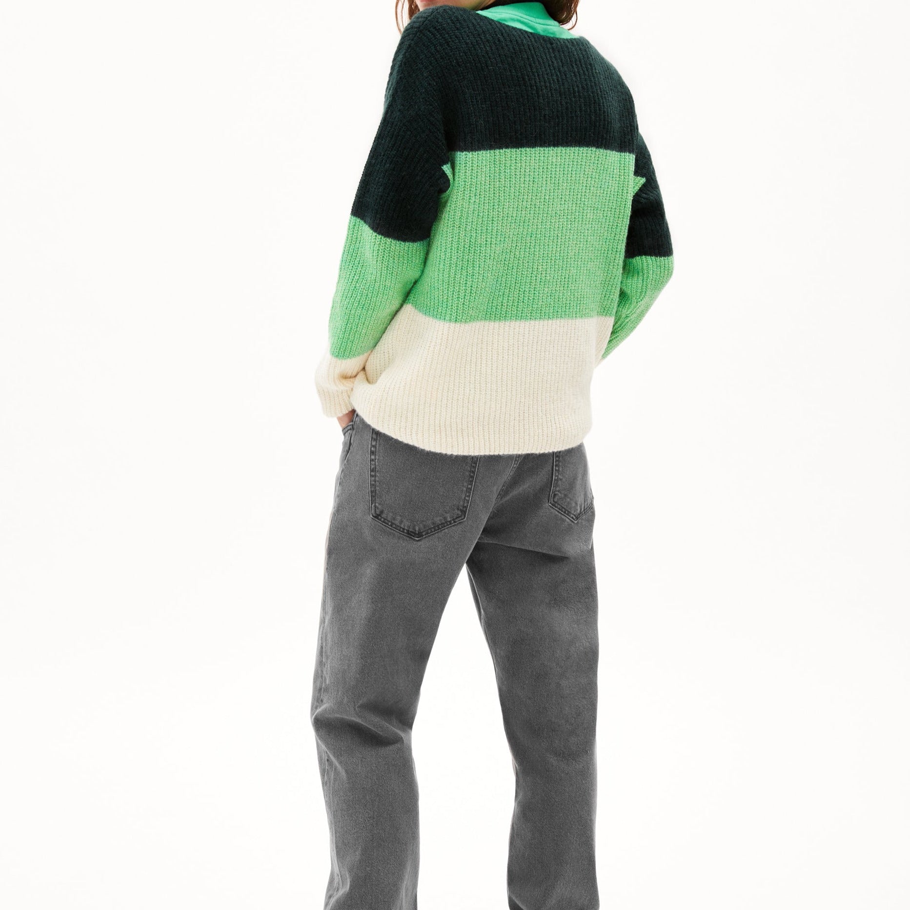 ARMEDANGELS Strick Pullover Loose Fit "ILSIAA BLOCKSTRIPES" - oatmilk-apple neon