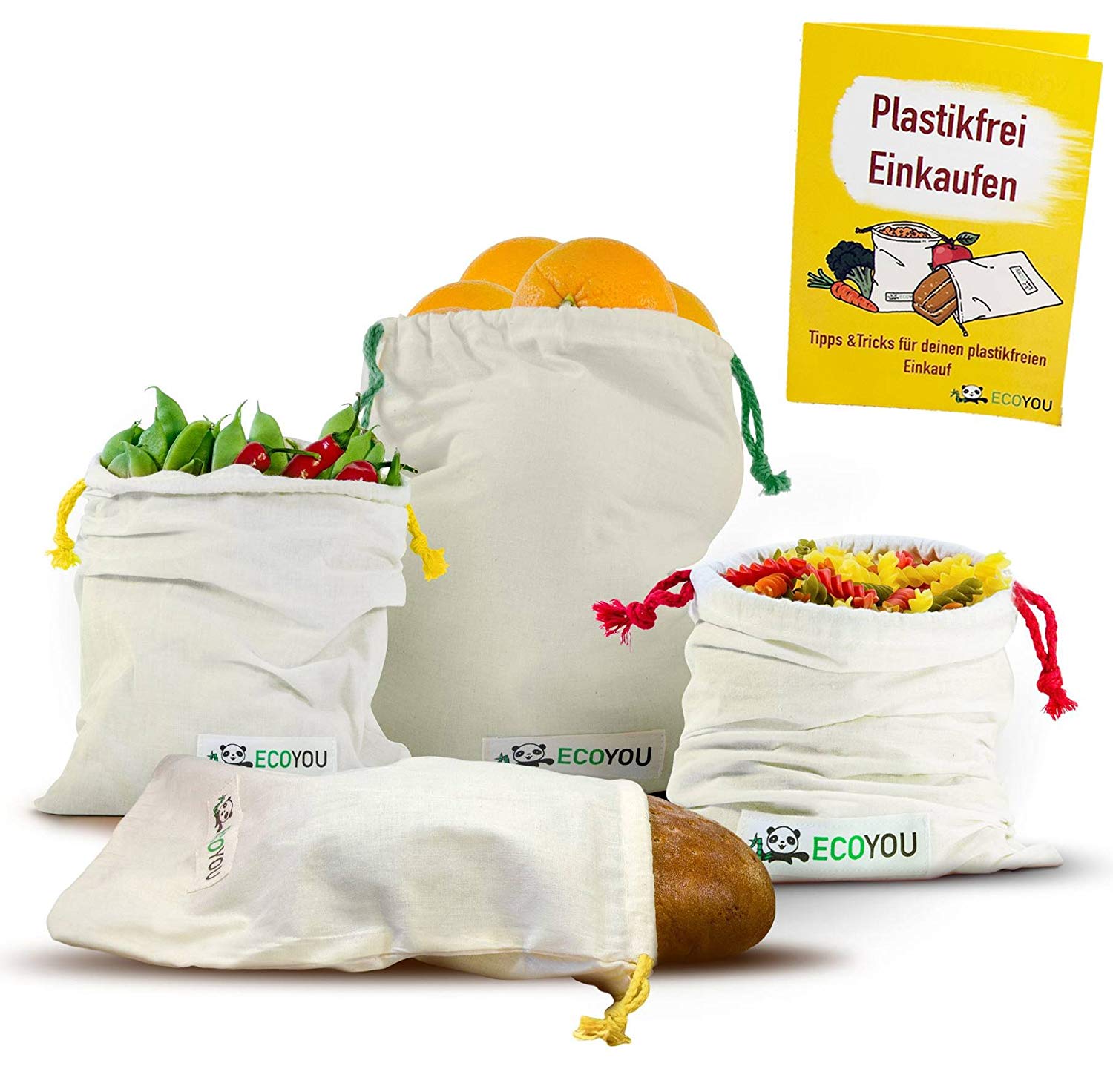 EcoYou 4er-Set Obst- und Gemüsebeutel aus Baumwolle