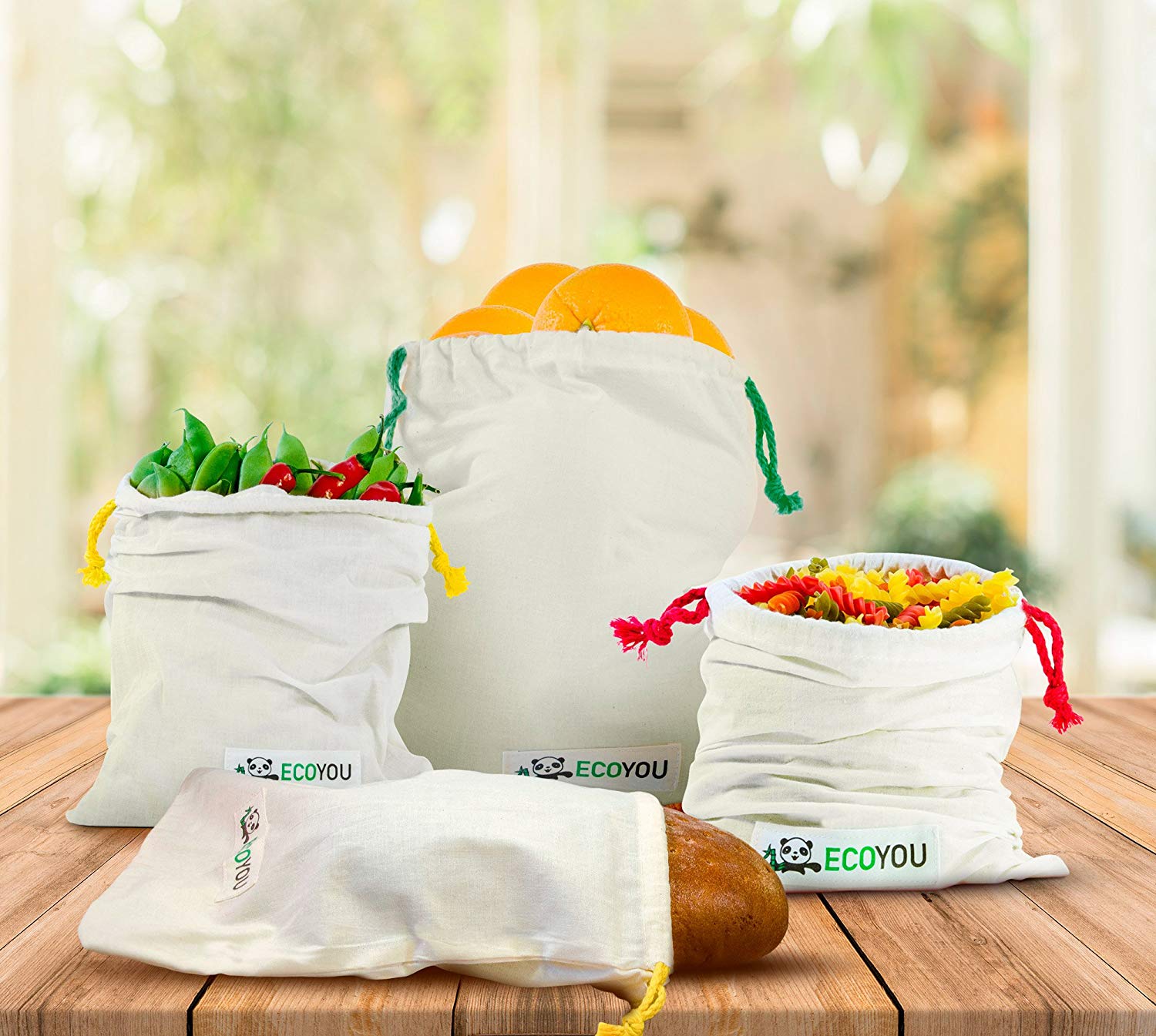 EcoYou 4er-Set Obst- und Gemüsebeutel aus Baumwolle
