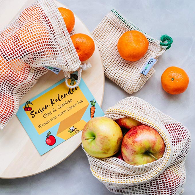 EcoYou 5er-Set Obst- und Gemüsenetze + Brotbeutel