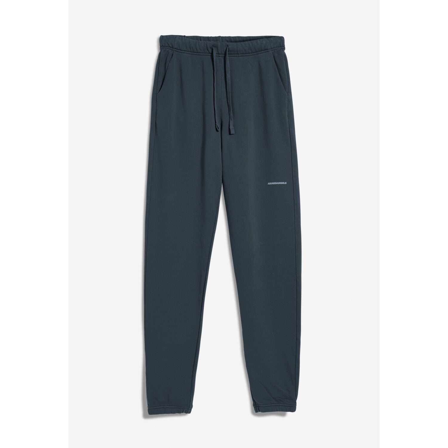 Dunkelgraue Jogginghose mit elastischem Bund und Kordelzug, seitlichen Taschen und kleinem Logo auf dem linken Bein.