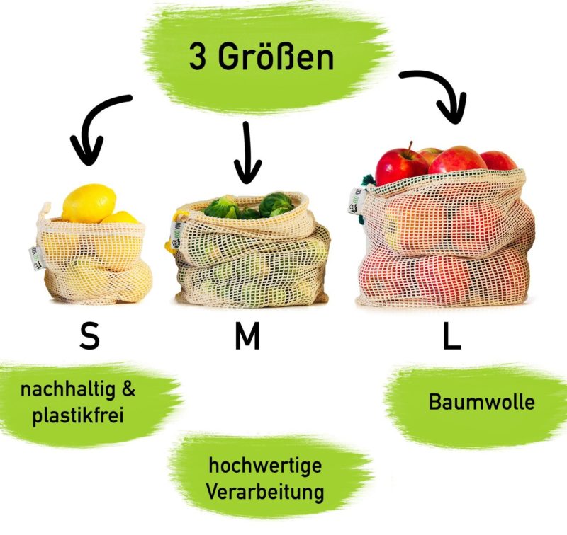 EcoYou 5er-Set Obst- und Gemüsenetze + Brotbeutel