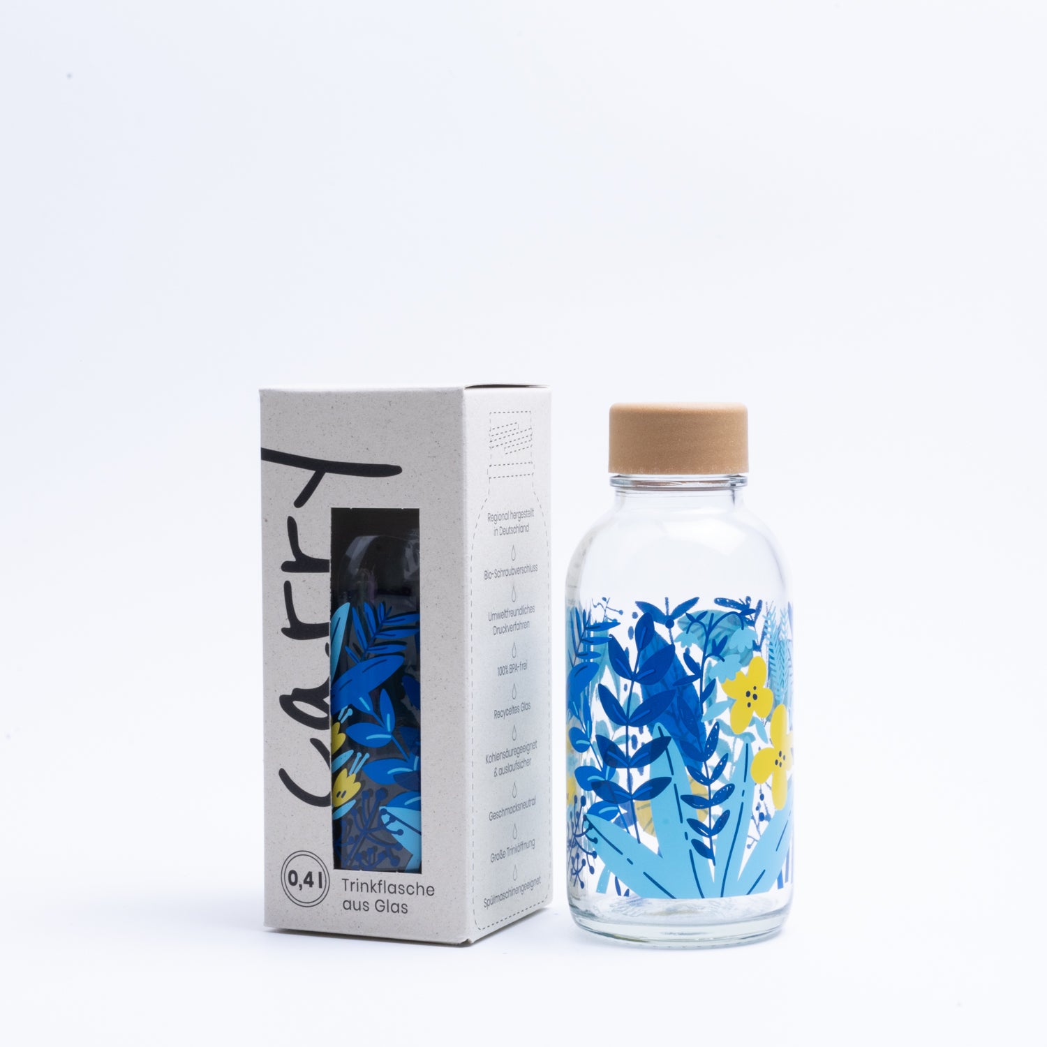 CARRY Trinkflasche aus Glas 0,4 l