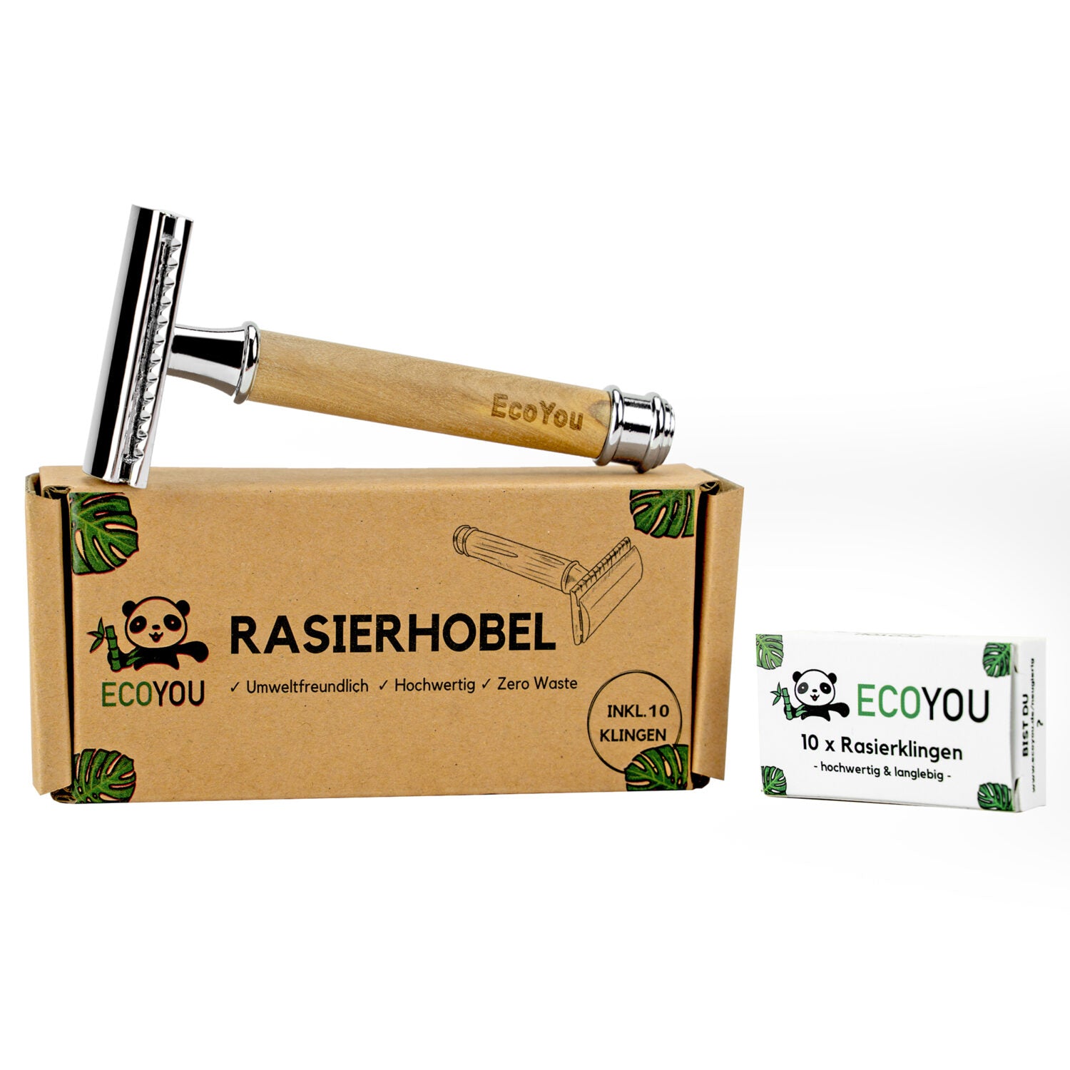 EcoYou Plastikfreier Rasierhobel aus Olivenholz mit Klingen