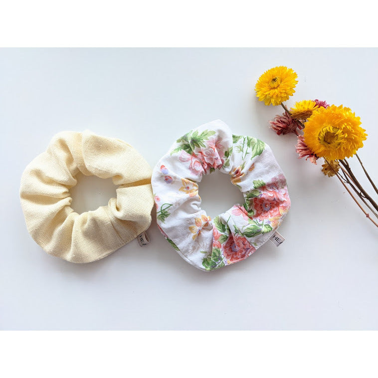 HEAVIN Scrunchie 2er-Set Leinen Pastell & Rosen Print