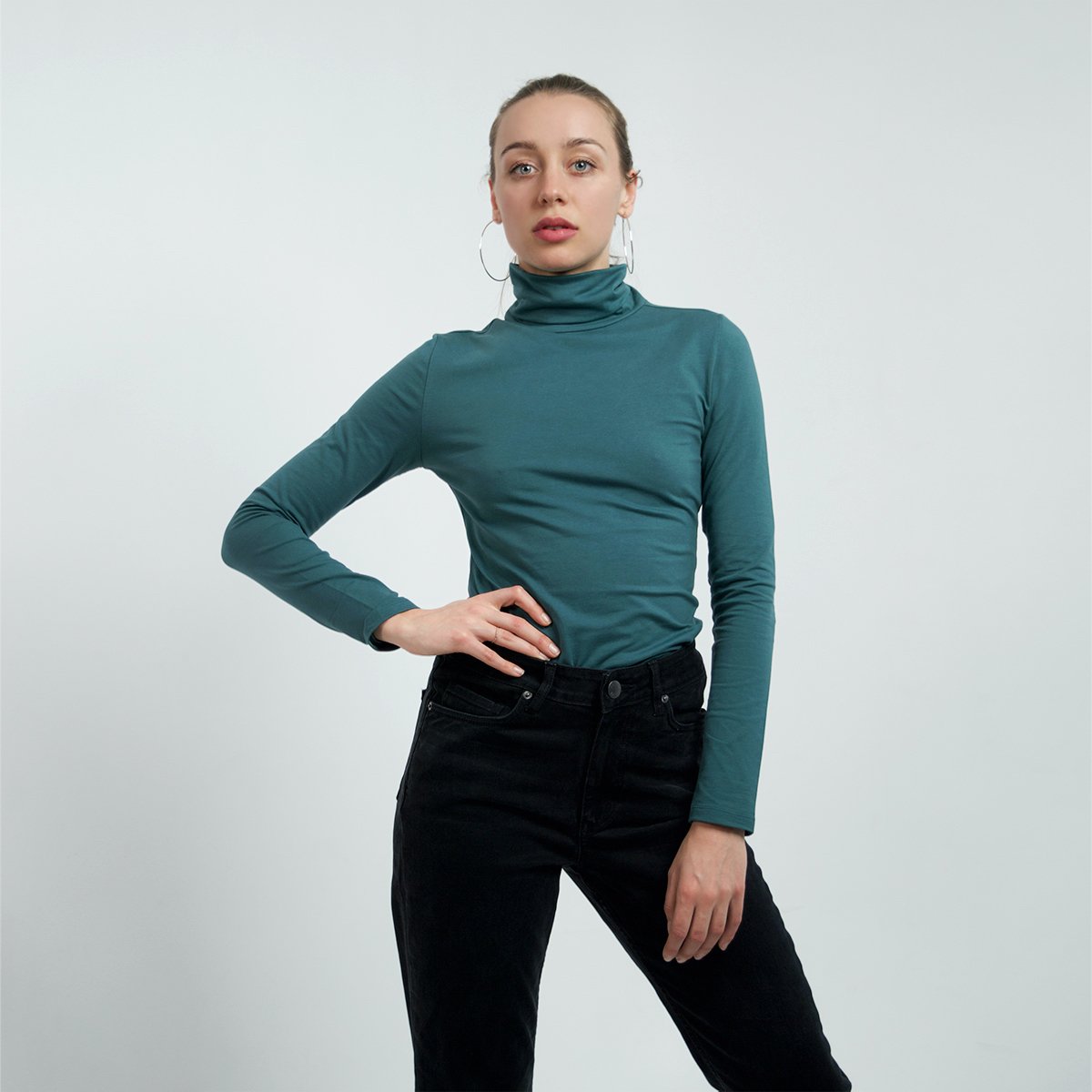 Honest Basics Women Rollkragen-Pullover Rainforest