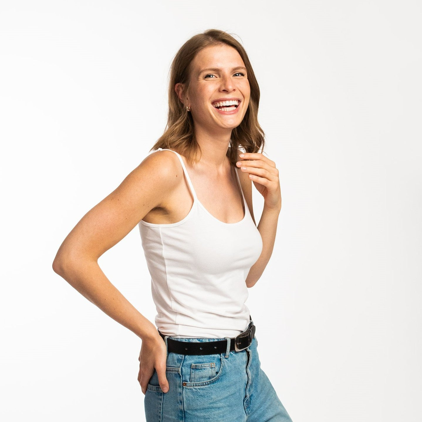 Honest Basics Women Spaghettiträger Top Weiß