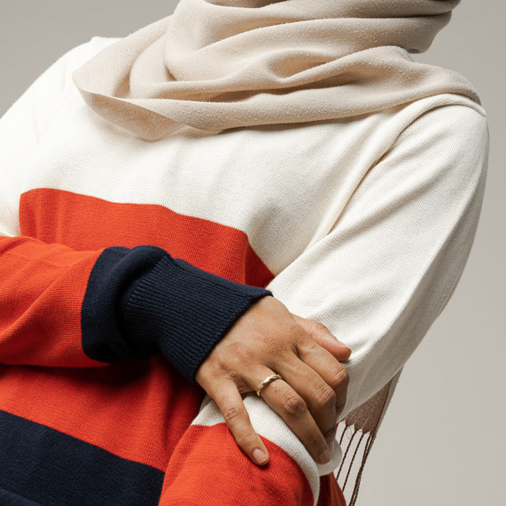 MELA Damen Feinstrick-Pullover "ILA" Cream Tomato Navy