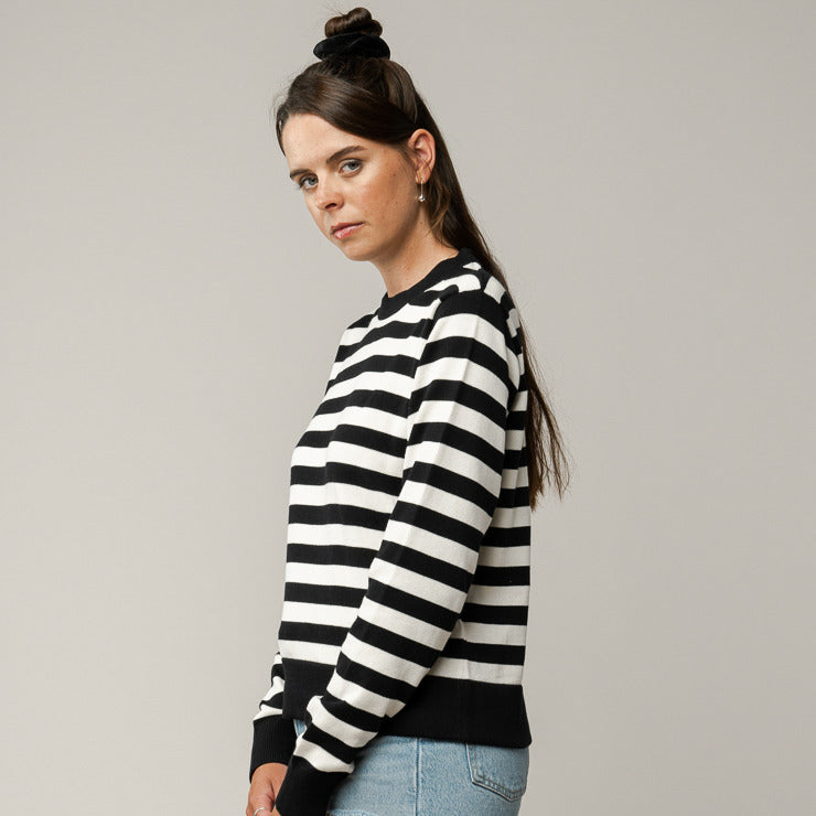 MELA Damen Feinstrick-Pullover "ILA" M Schwarz Cream gestreift
