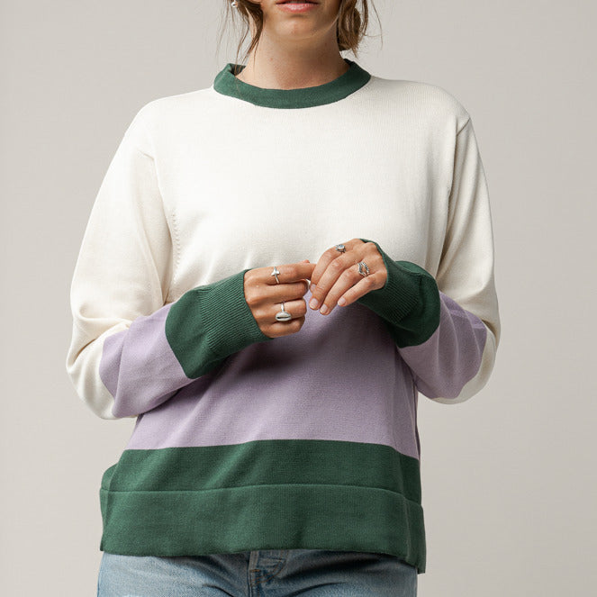 MELA Damen Feinstrick-Pullover "ILA" Cream Lilac Bottled Green