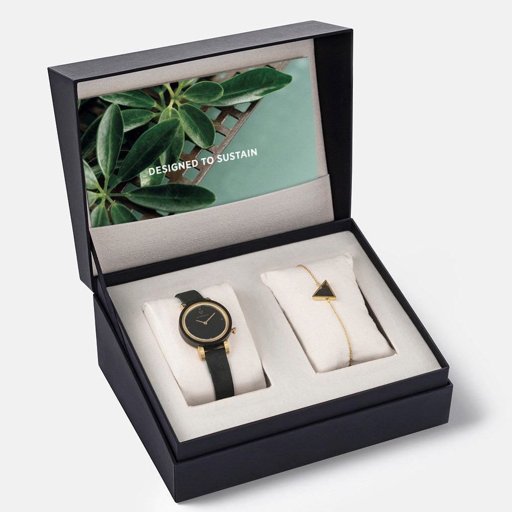 KERBHOLZ Armbanduhr + Armband "LUISE" - Sandalwood - Midnight Black X-Mas 2020