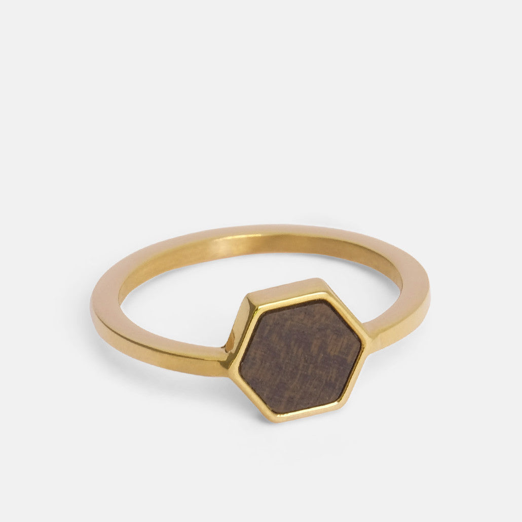 KERBHOLZ Ring "HEXA RING" Gold & Sandelholz