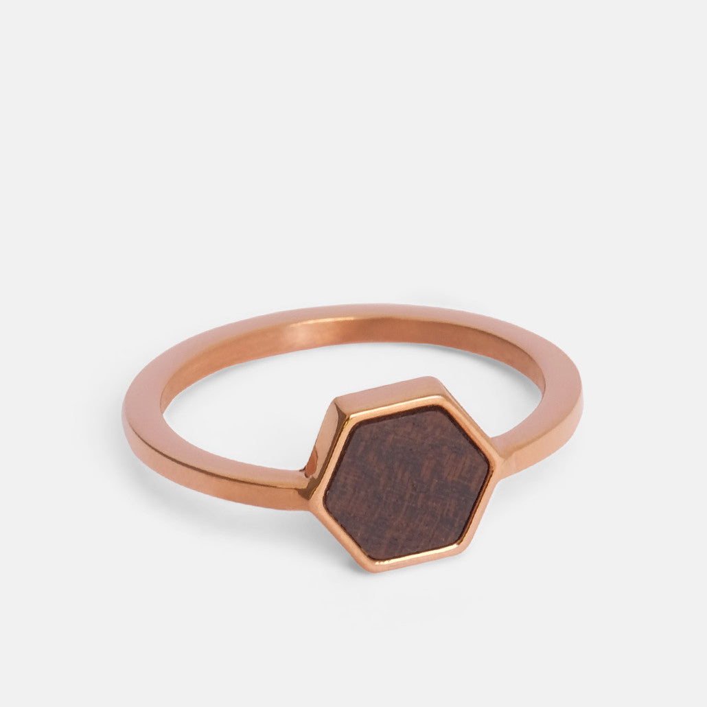 KERBHOLZ Ring "HEXA RING" Rosegold & Sandelholz