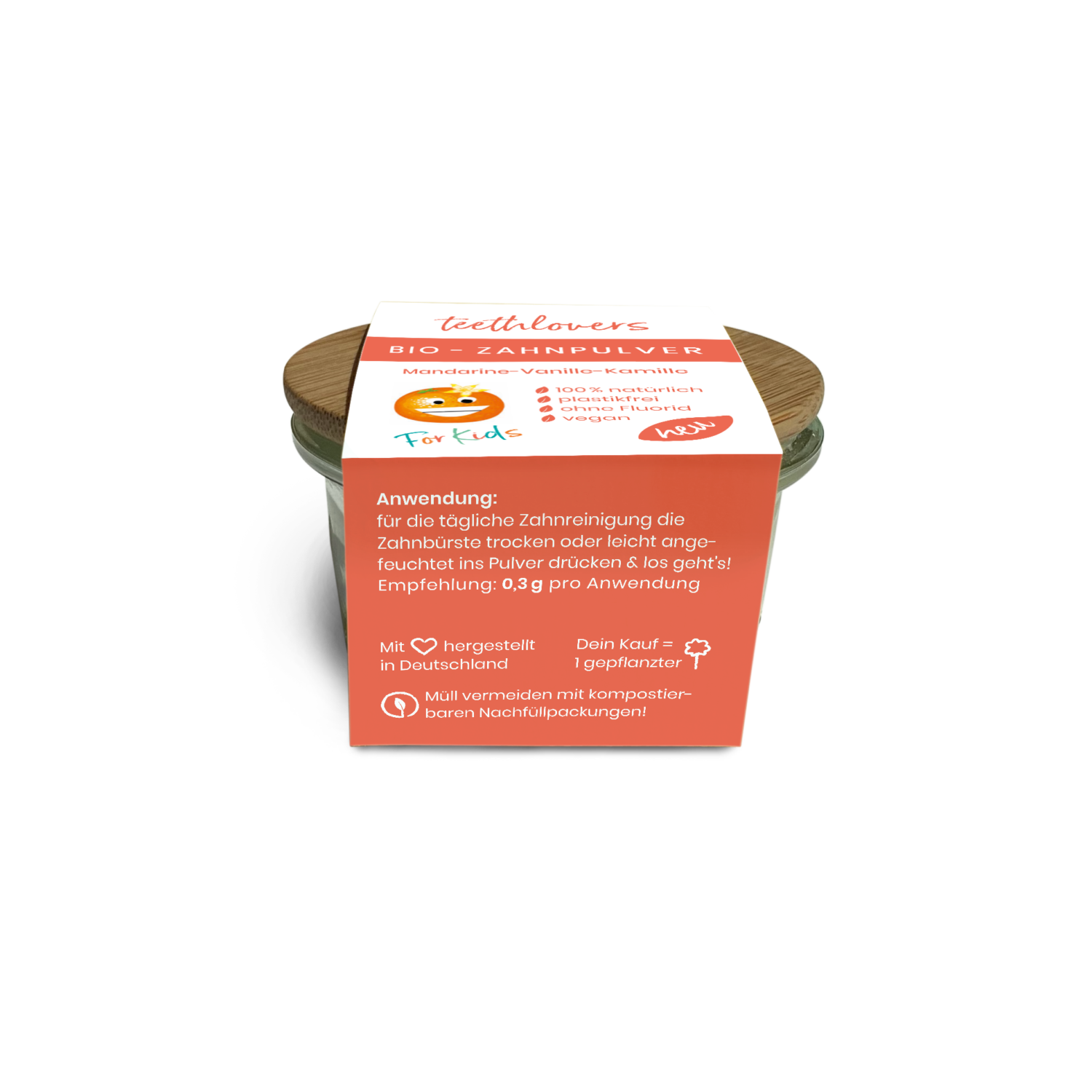 teethlovers Bio-Zahnpulver Mandarine-Vanille-Kamille