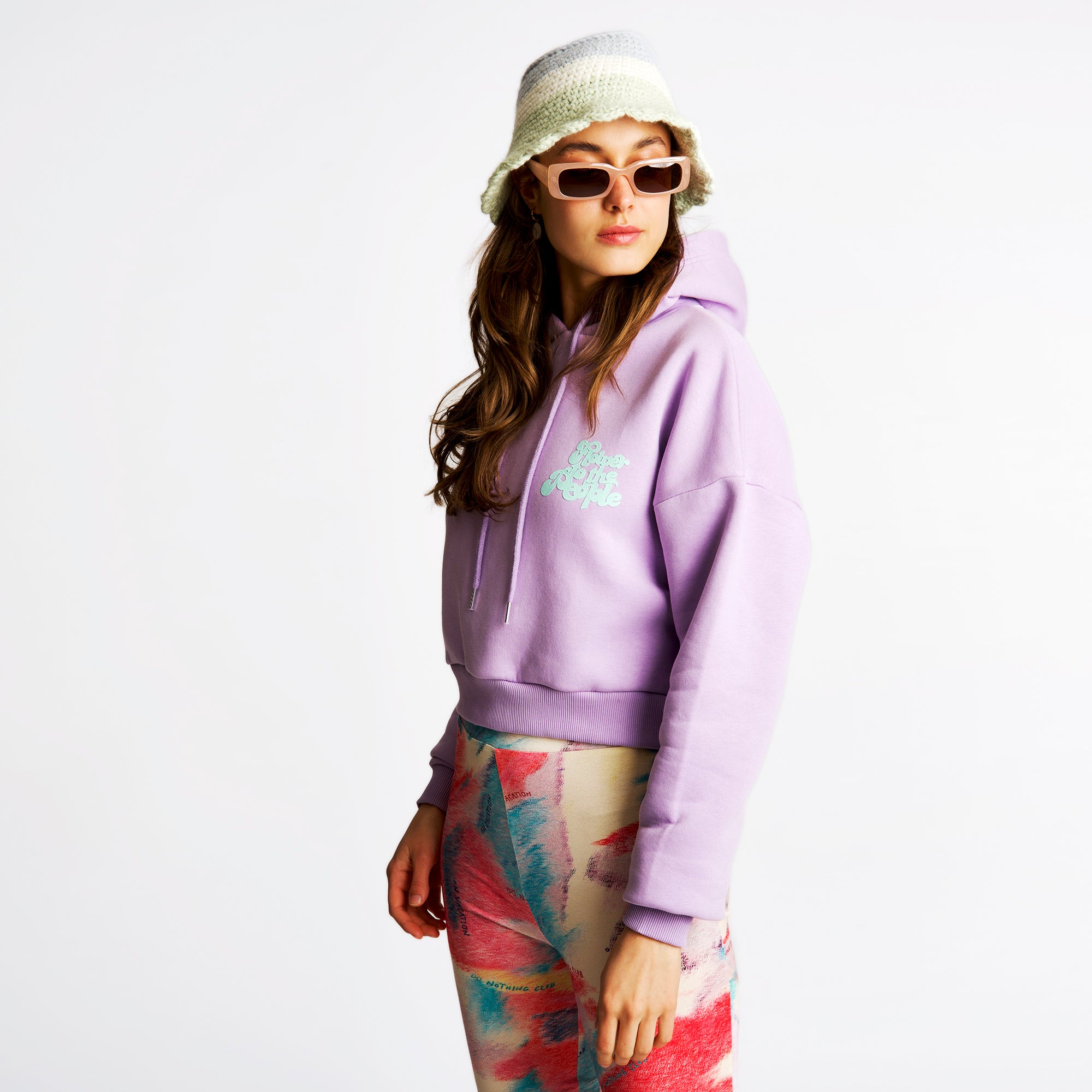 On Vacation Ladies Cropped Hoodie "Flower" - Light Purple