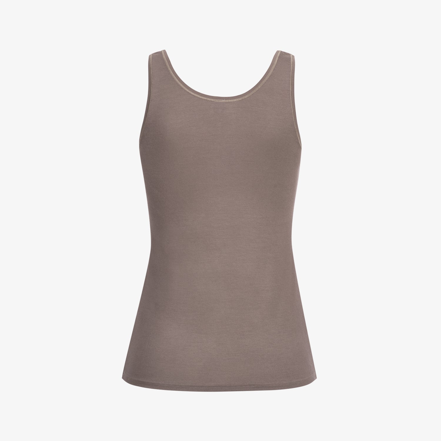 Graues ärmelloses Top vor weißem Hintergrund.