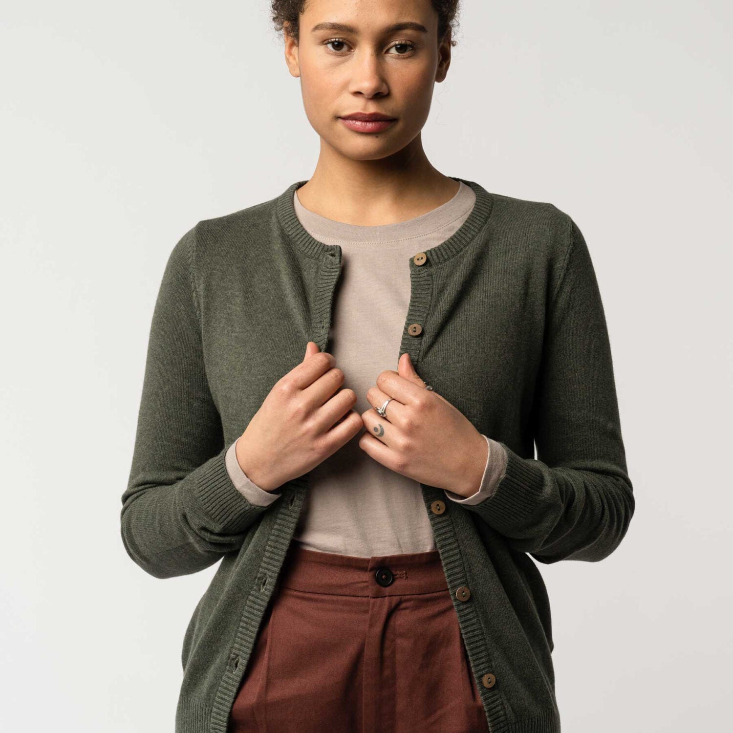 MELA Damen Cardigan "BASIC" - grün-melange