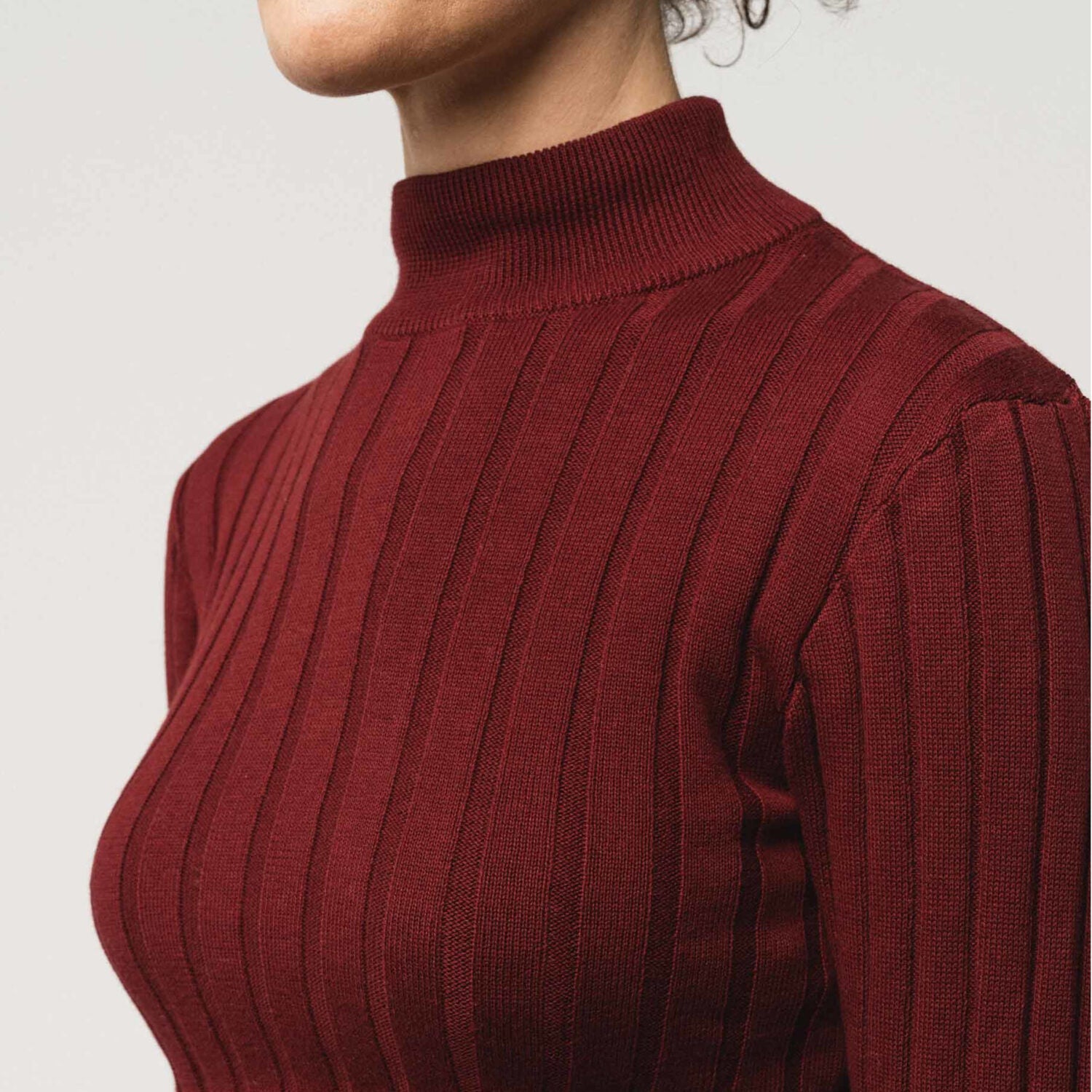 MELA Damen Rippstrickpullover "AMBA" - burgunderrot