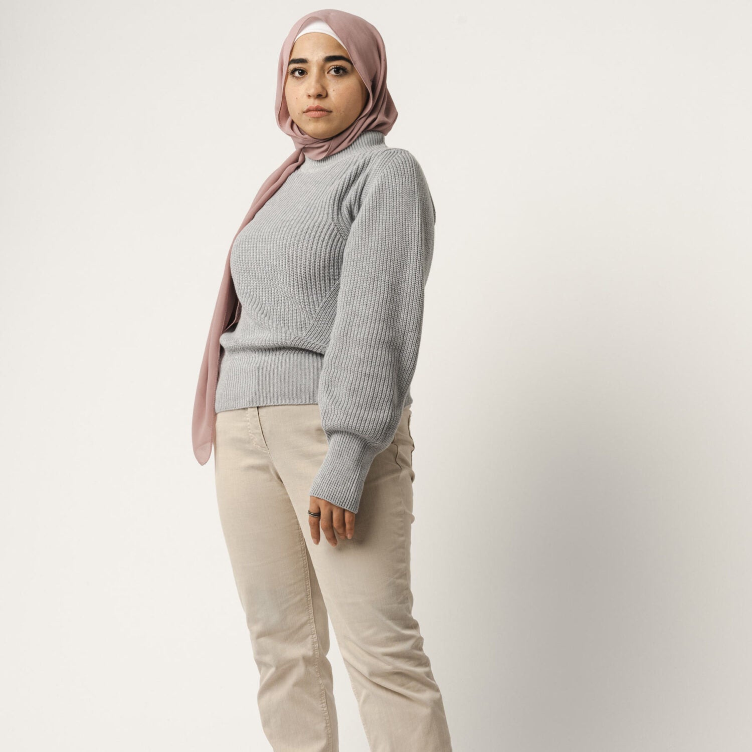 MELA Damen Rippstrickpullover "RIYA" - grau-melange