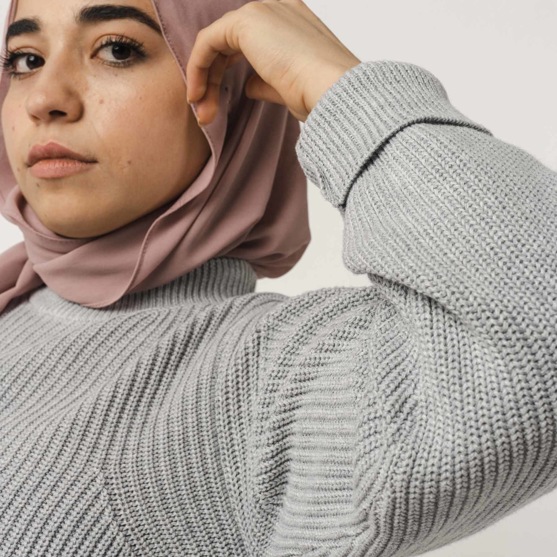 MELA Damen Rippstrickpullover "RIYA" - grau-melange