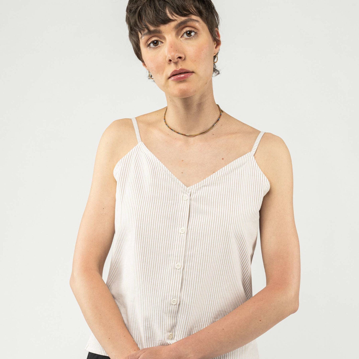 MELA Damen Top MOHINI - Beige Stripes_1