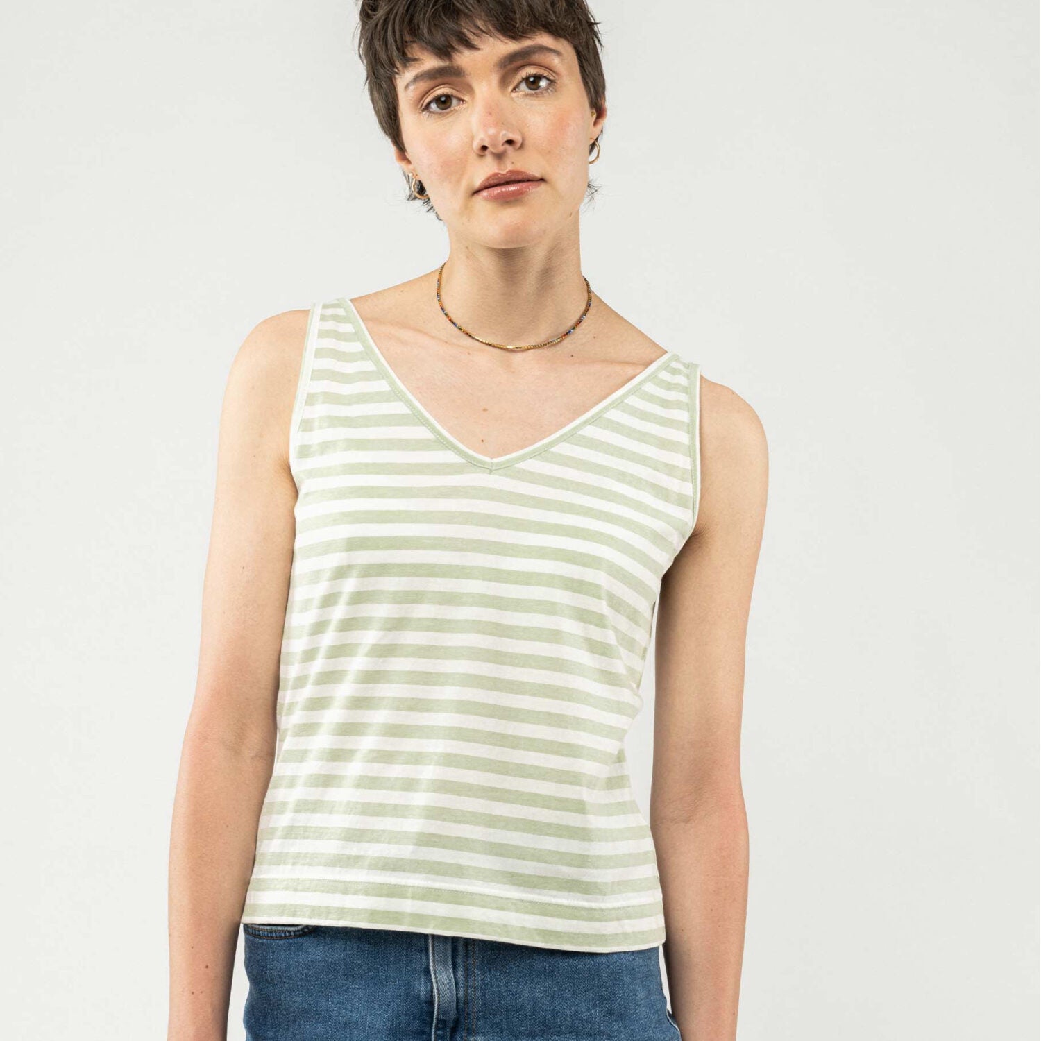 MELA Damen Top PINA - Thin Stripes Pastel Green_1