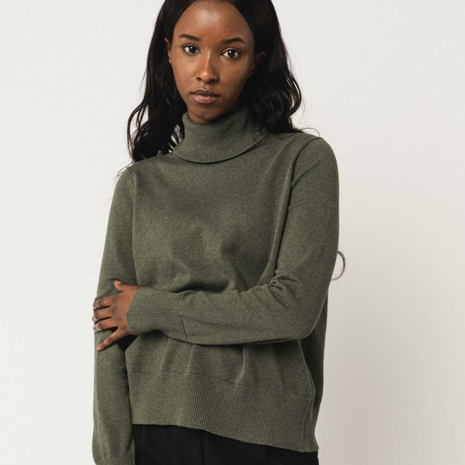 MELA Feinstrick Rollkragenpullover "MAYURA" - grün melange