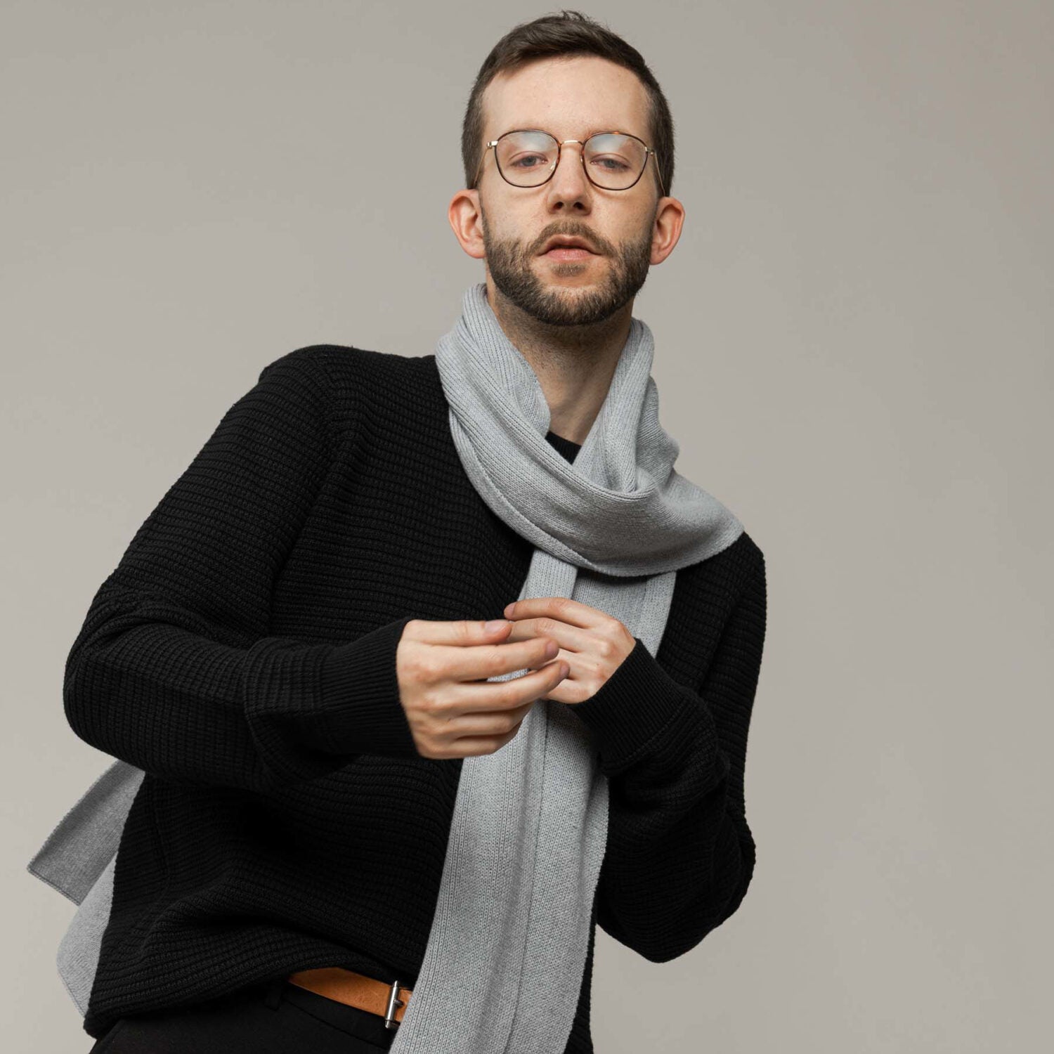 MELA Unisex Rippstrick Schal "BASIC" - grau-melange