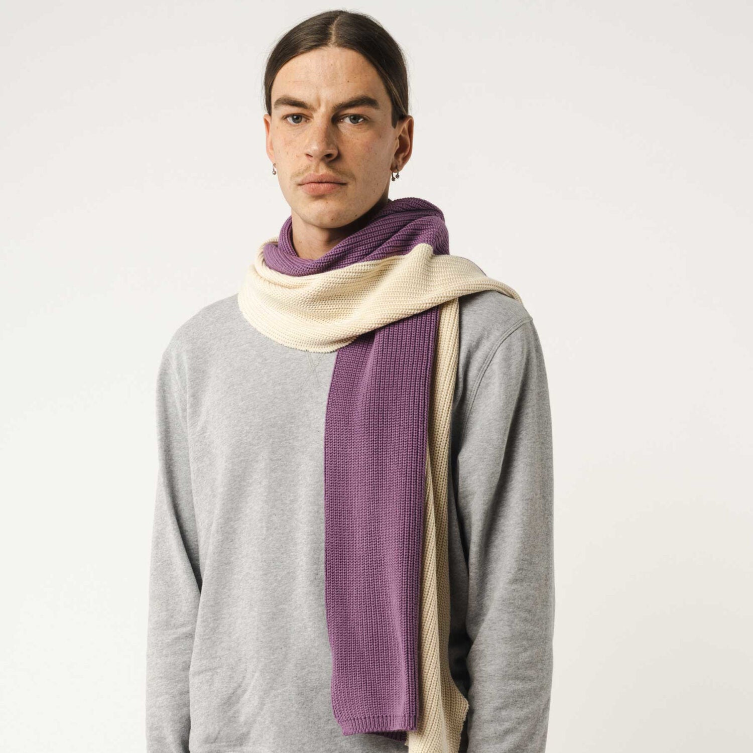 MELA Unisex Rippstrick Schal "KAZIM" - lila-cream