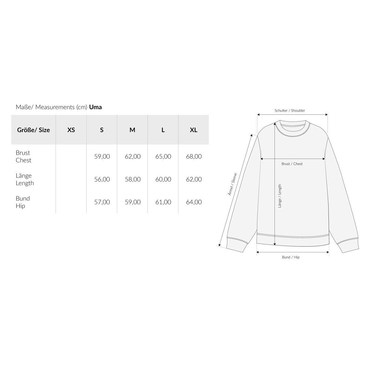 MELAWEAR Damen Sweatshirt-Jacke UMA Größentabelle
