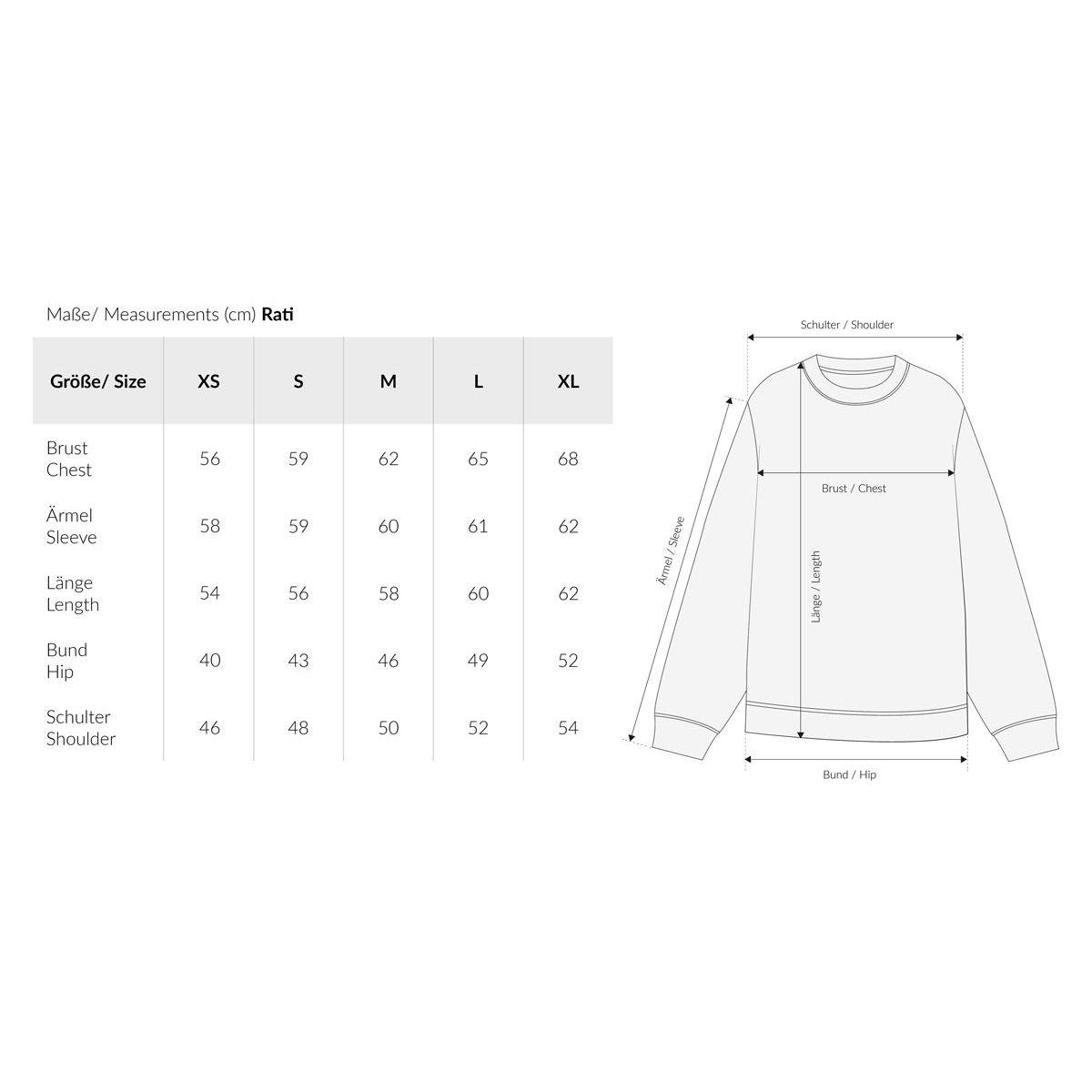 MELAWEAR Damen Sweatshirt RATI Größentabelle
